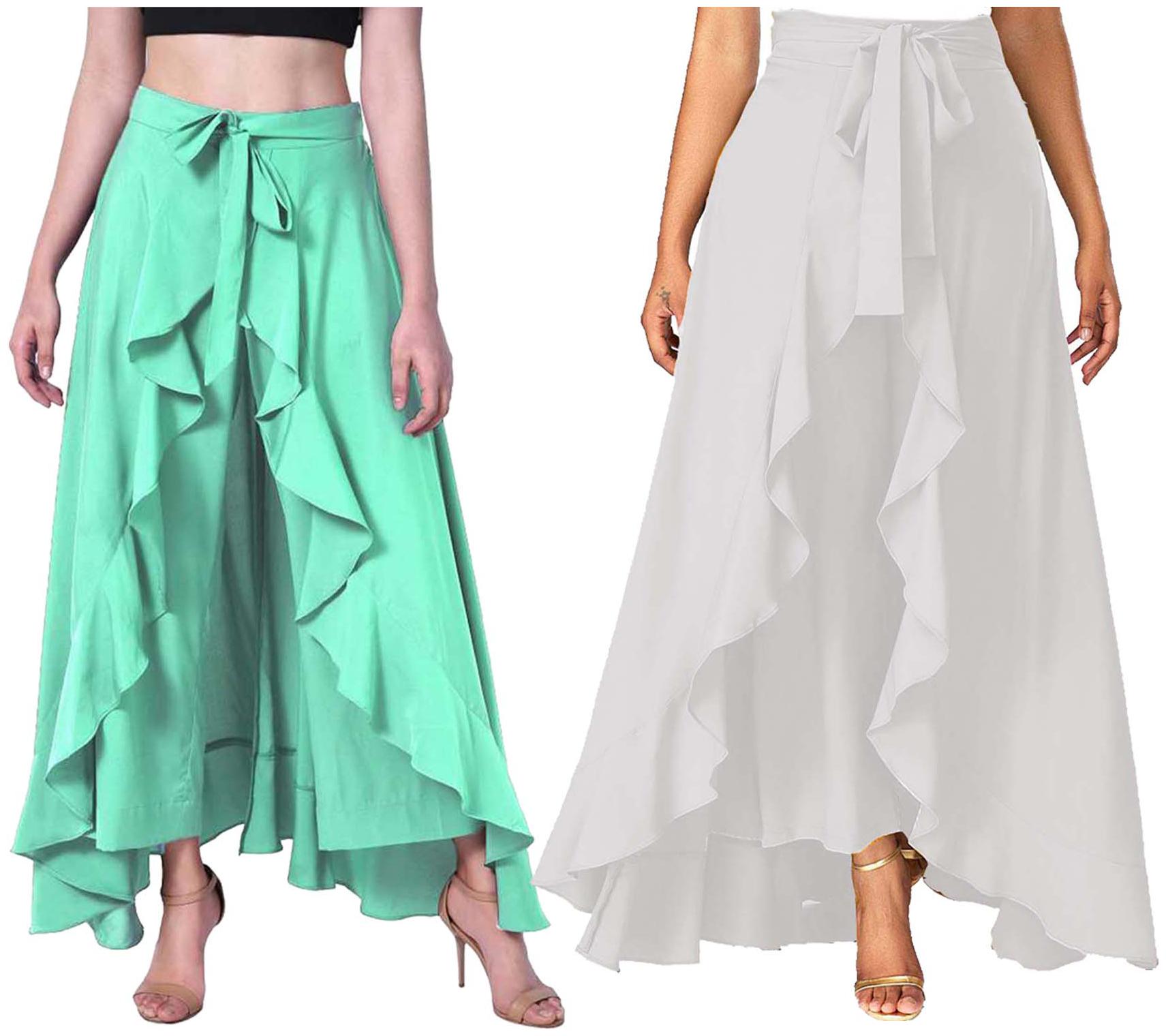 

JJ Fashion Green White Solid Flared Palazzo