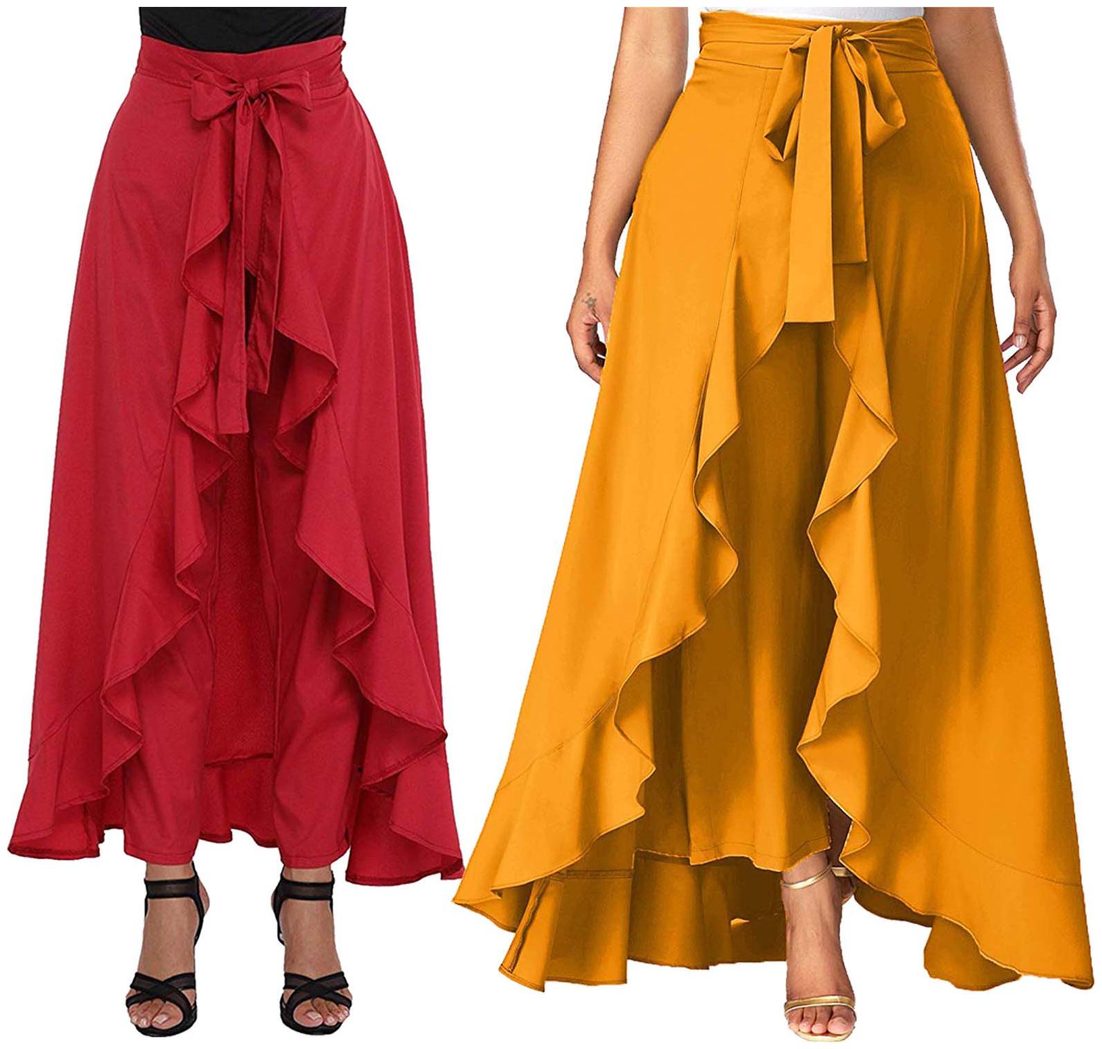 

JJ Fashion Red Yellow Solid Flared Palazzo