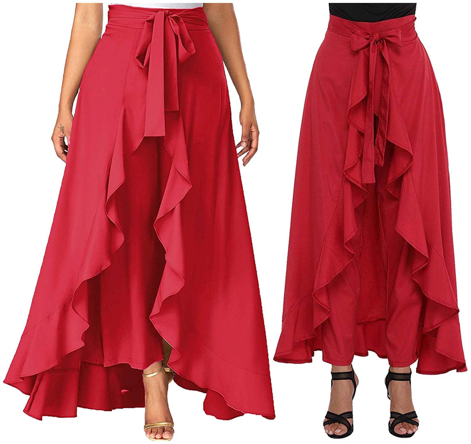 

JJ Fashion Red Solid Flared Palazzo