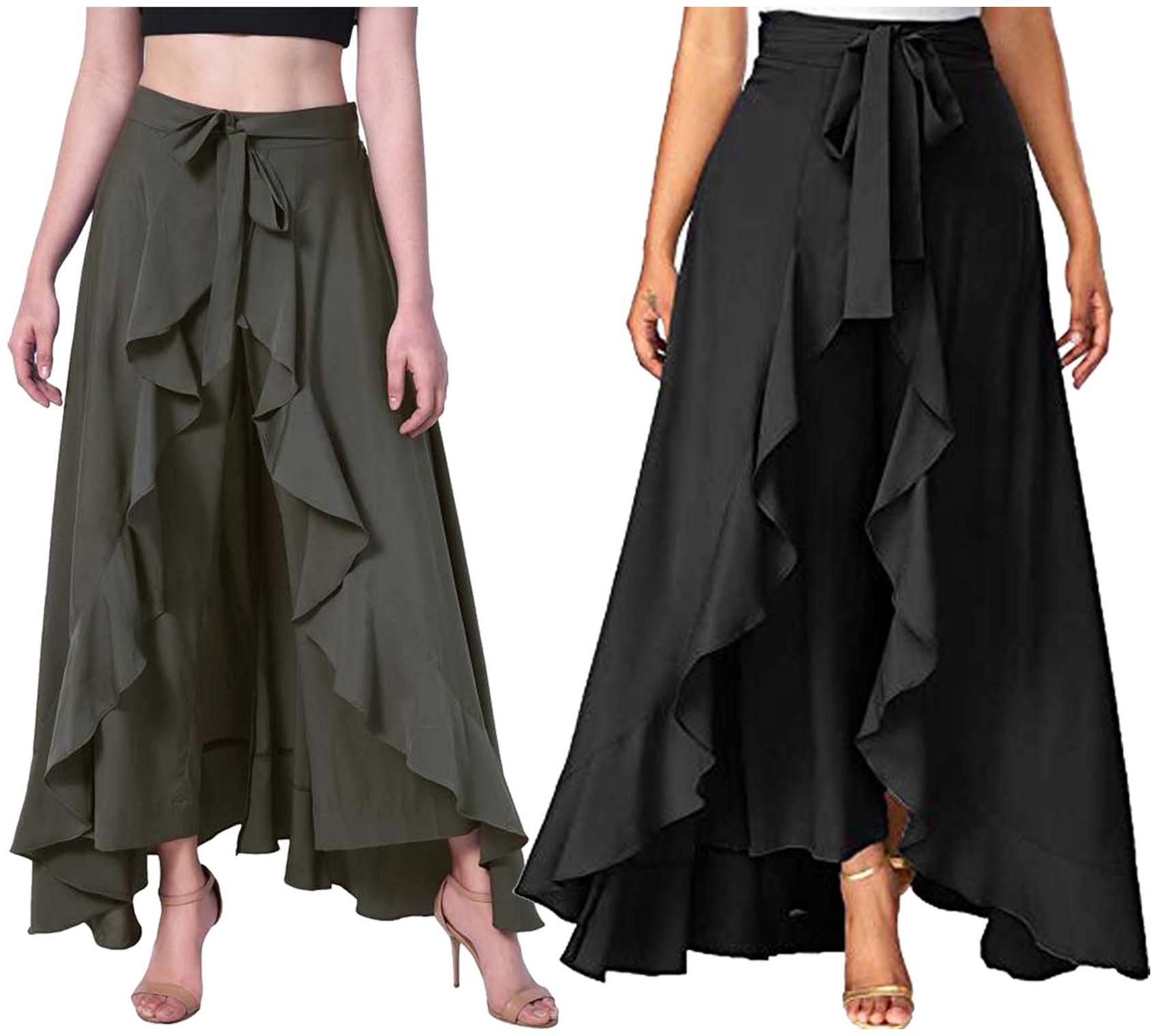 

JJ Fashion Green Black Solid Flared Palazzo