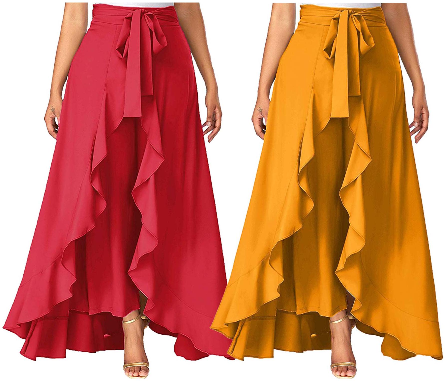

JJ Fashion Red Yellow Solid Flared Palazzo