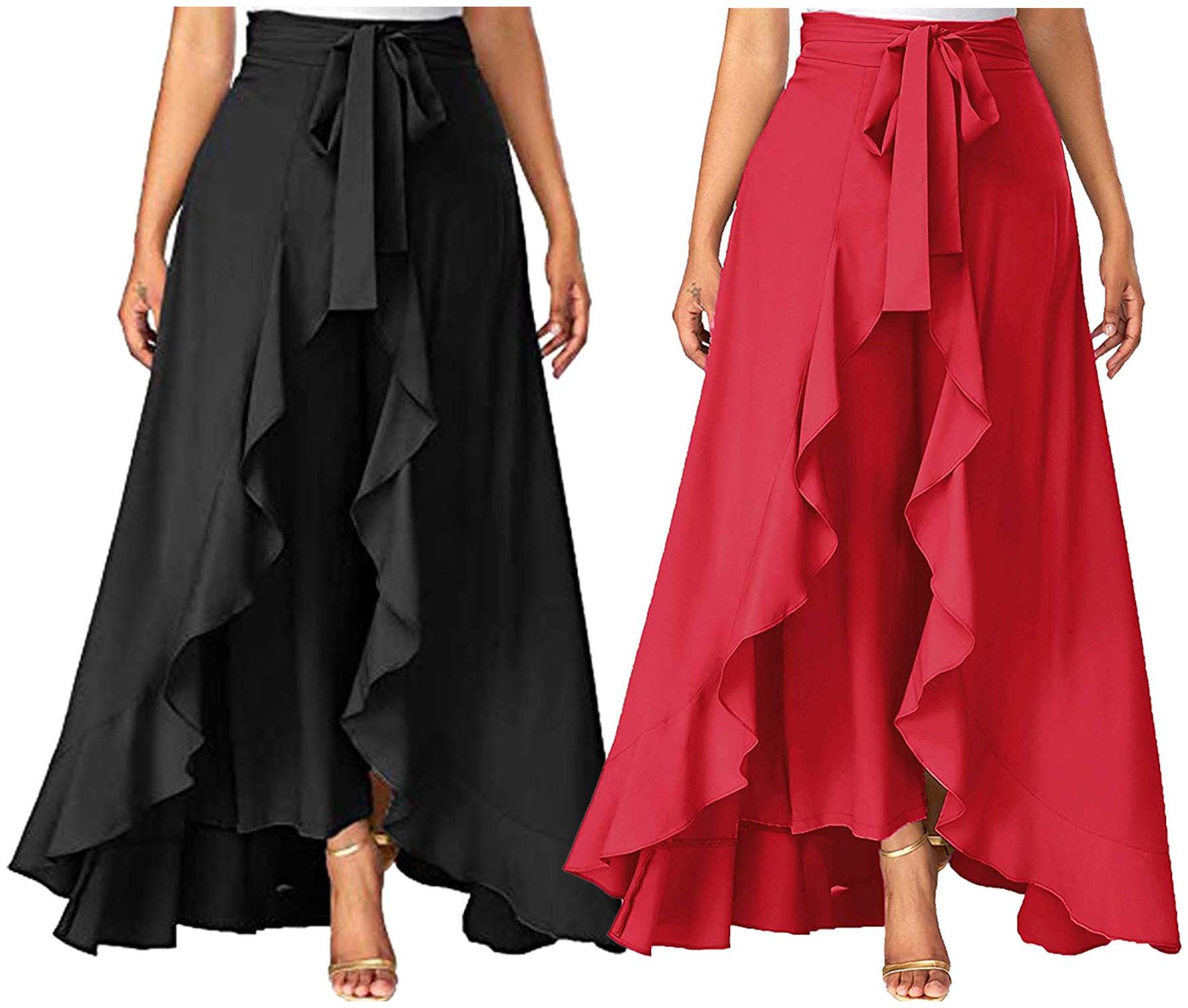 

JJ Fashion Black Red Solid Flared Palazzo