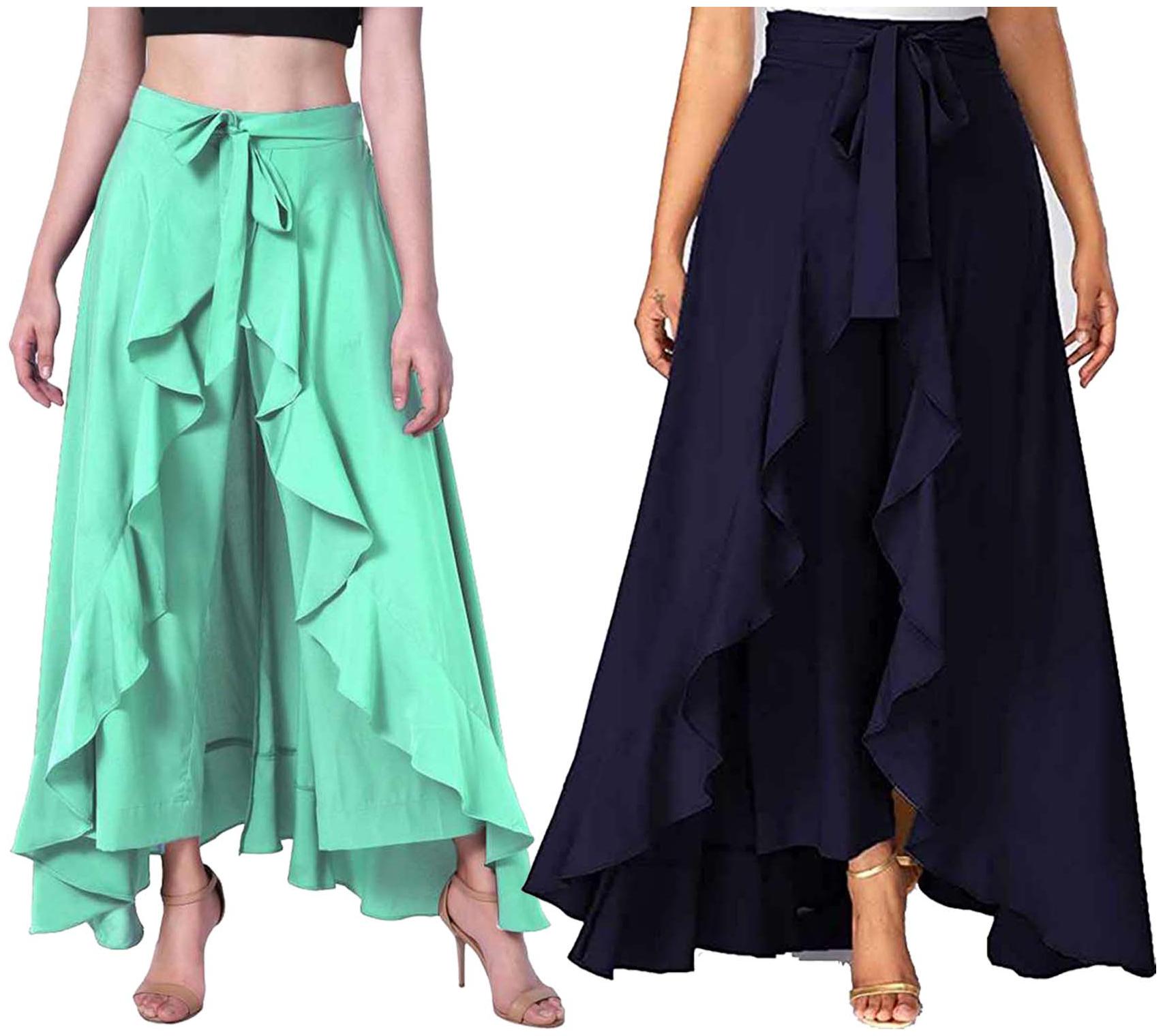 

JJ Fashion Green Navy Blue Solid Flared Palazzo