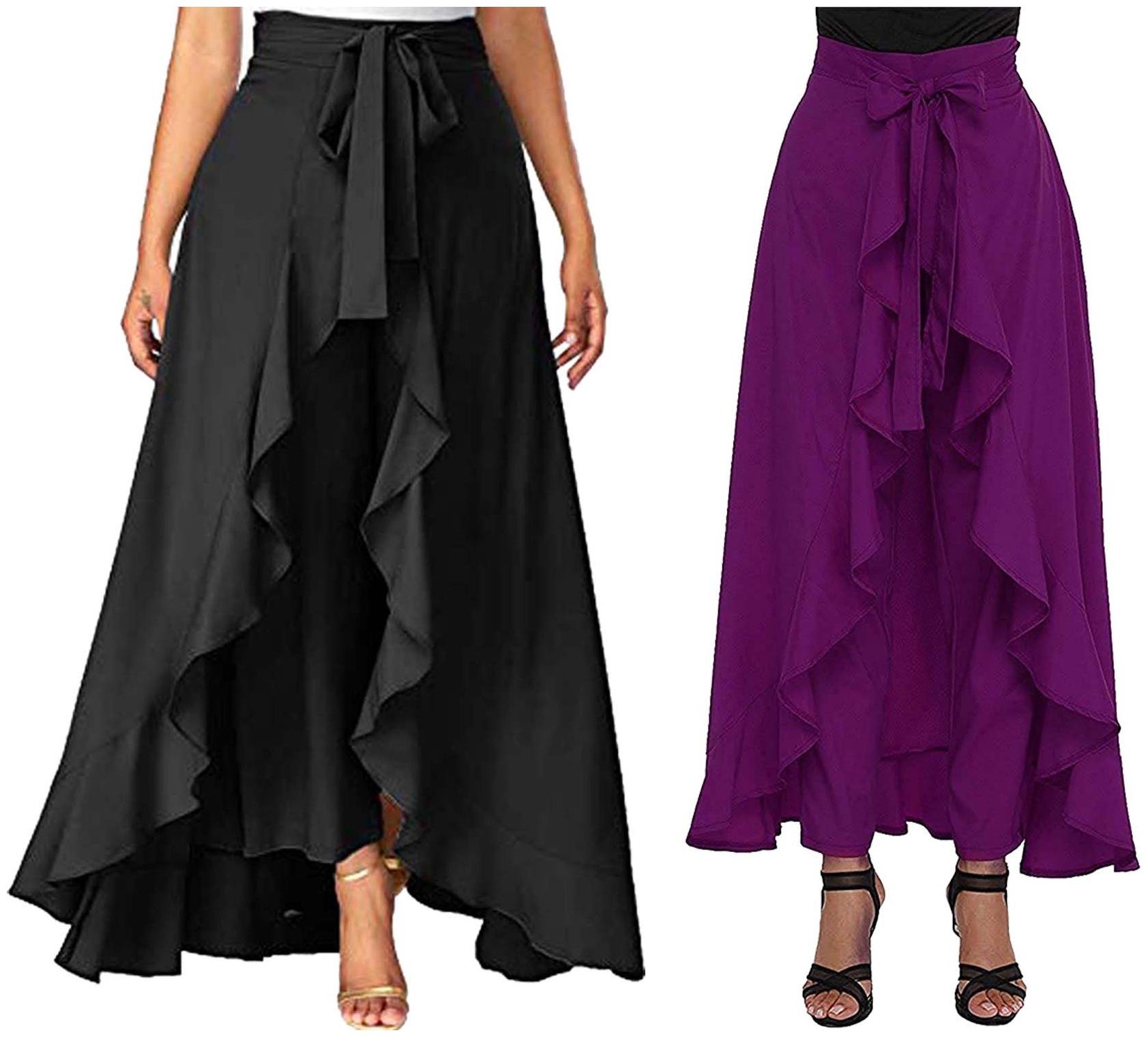 

JJ Fashion Black Purple Solid Flared Palazzo