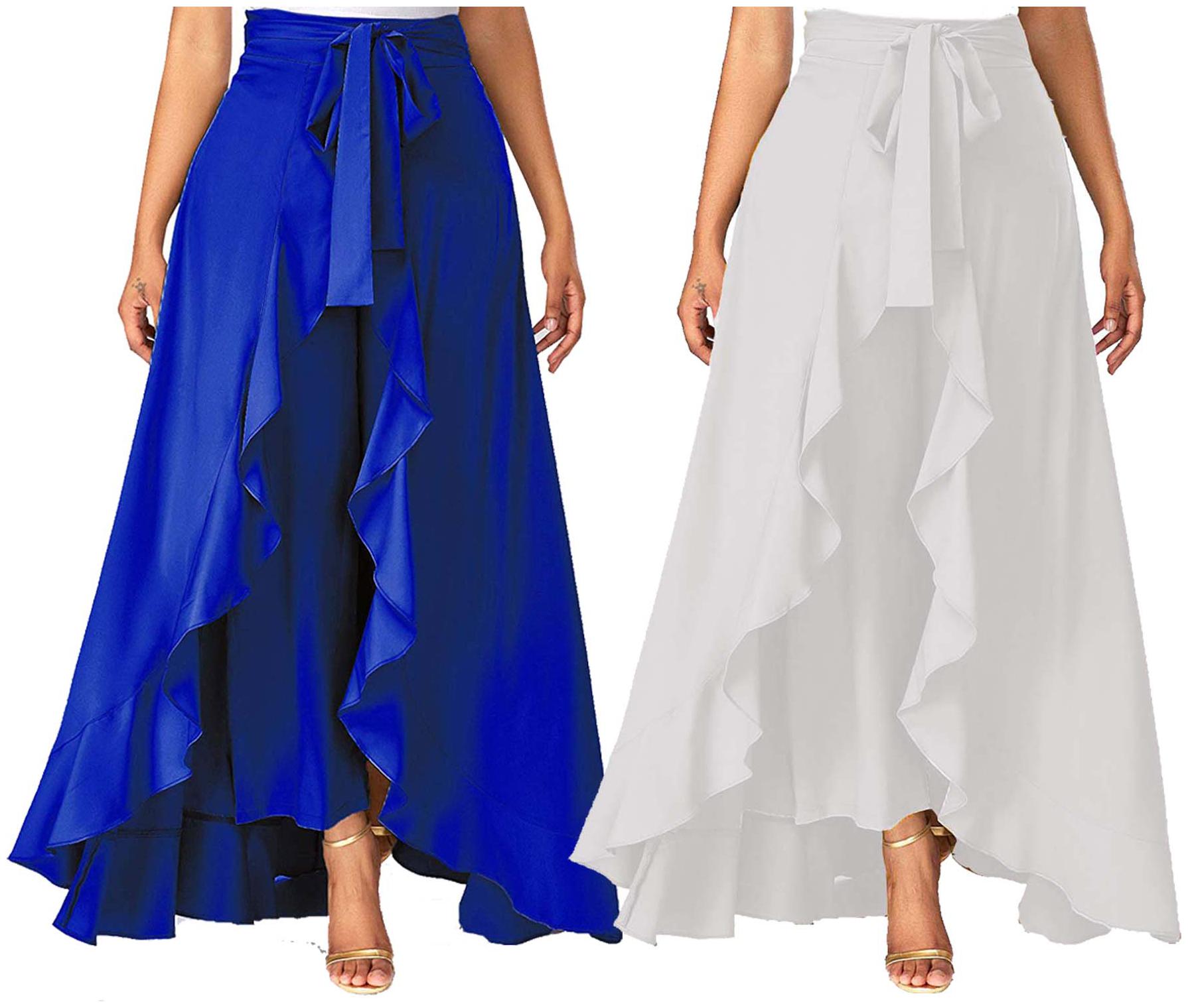 

JJ Fashion Blue White Solid Flared Palazzo