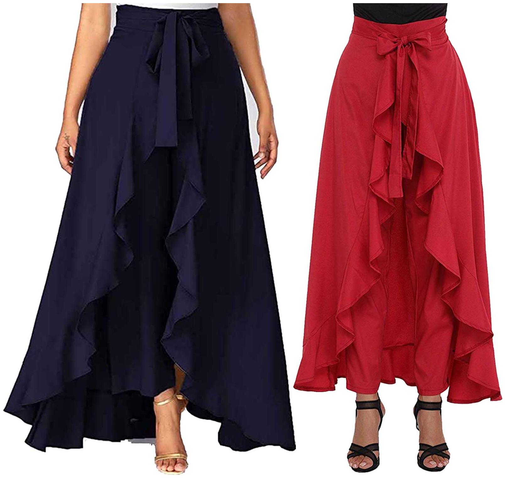 

JJ Fashion Navy Blue Red Solid Flared Palazzo