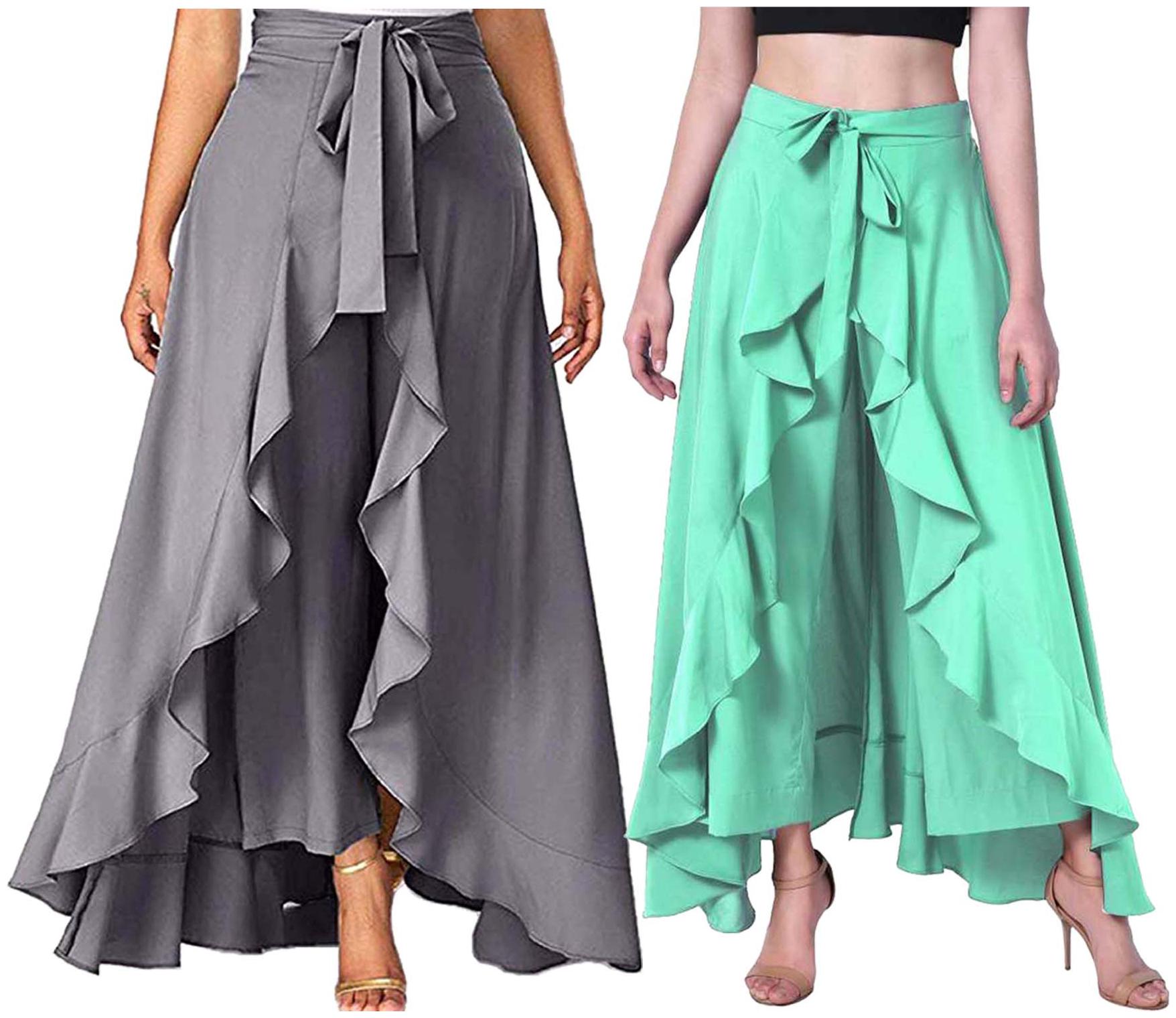 

JJ Fashion Grey Green Solid Flared Palazzo
