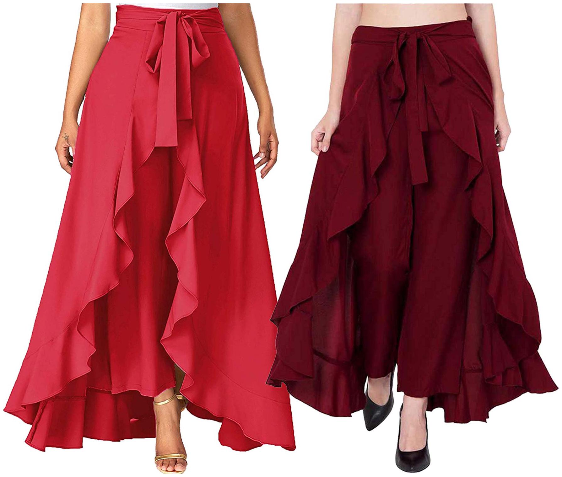 

JJ Fashion Red Maroon Solid Flared Palazzo
