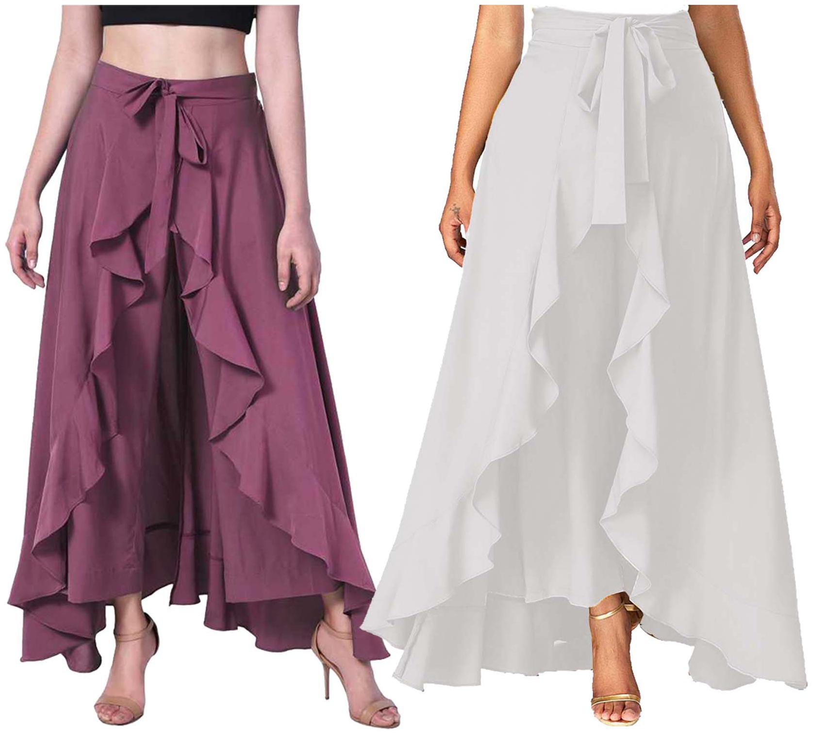 

JJ Fashion Purple White Solid Flared Palazzo