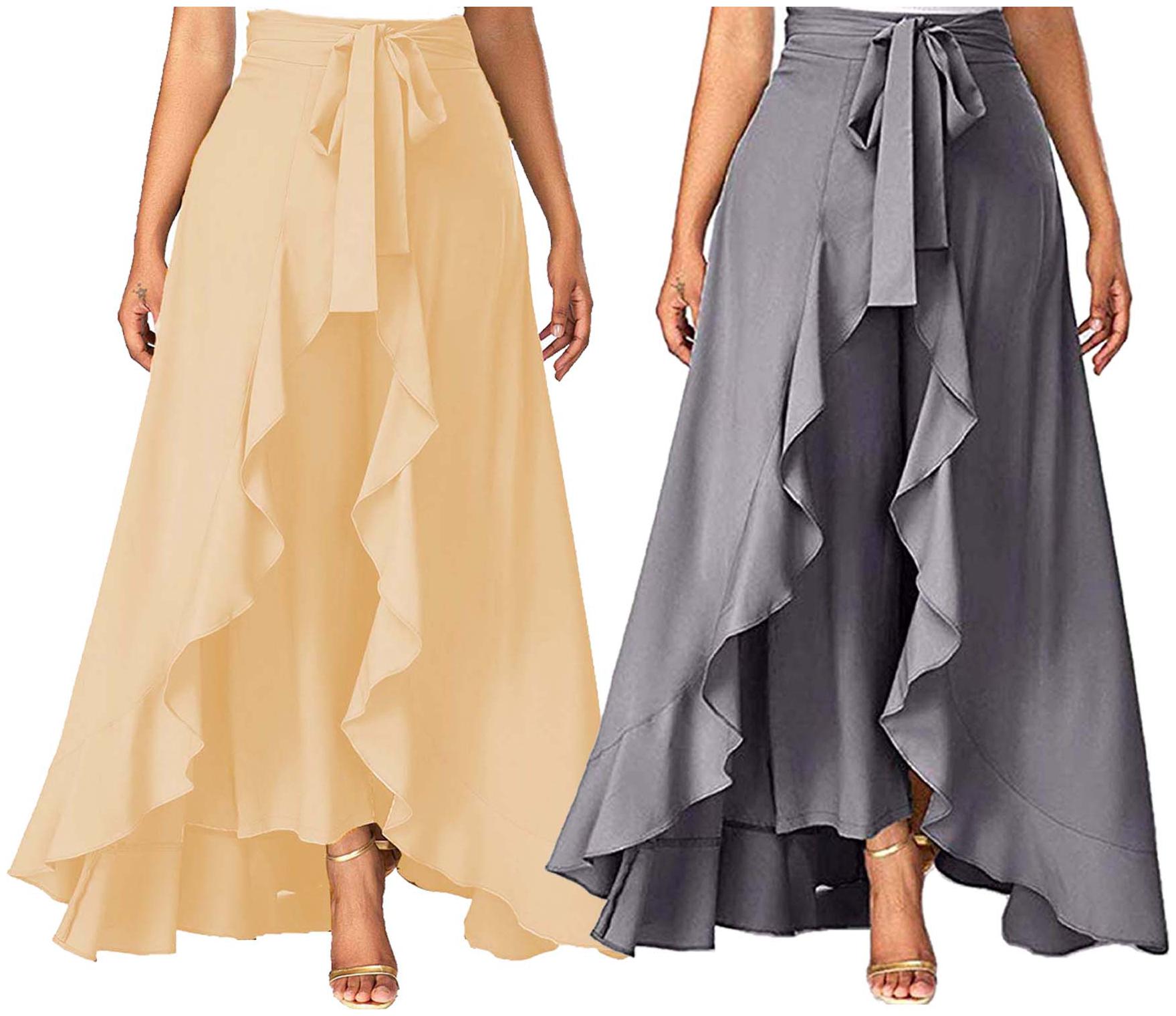 

JJ Fashion Beige Grey Solid Flared Palazzo
