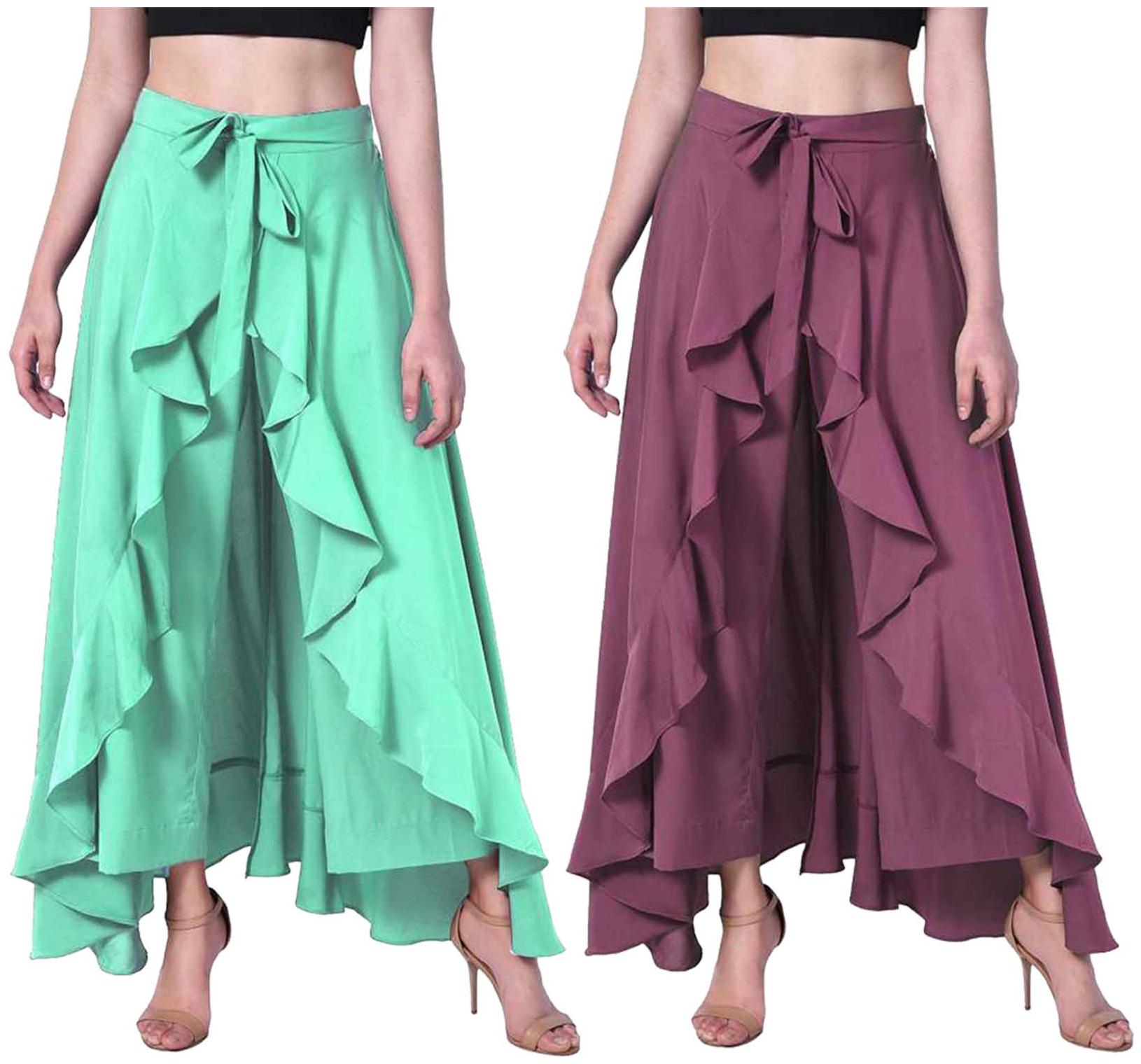 

JJ Fashion Green Solid Flared Palazzo