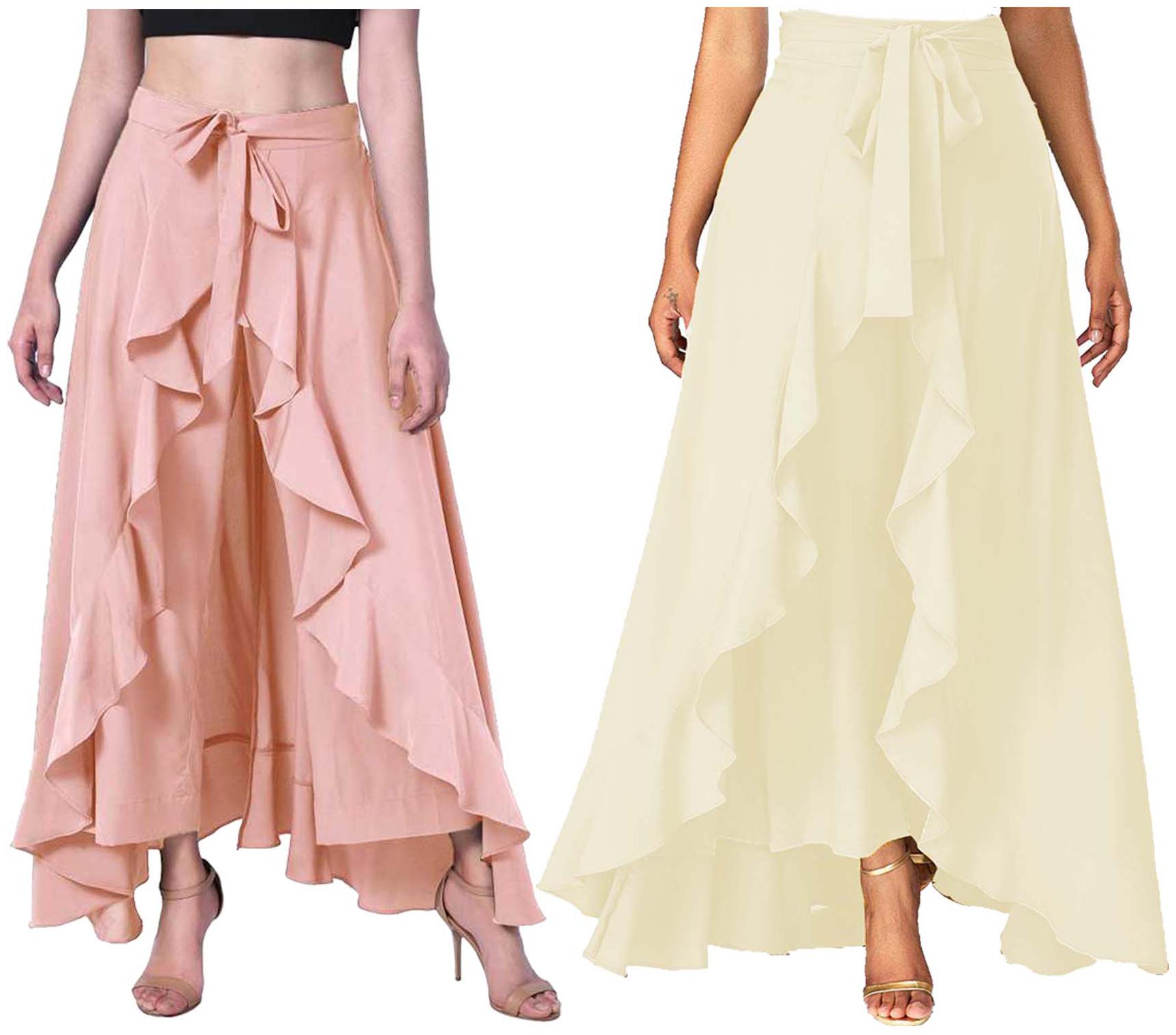 

JJ Fashion Peach Cream Solid Flared Palazzo