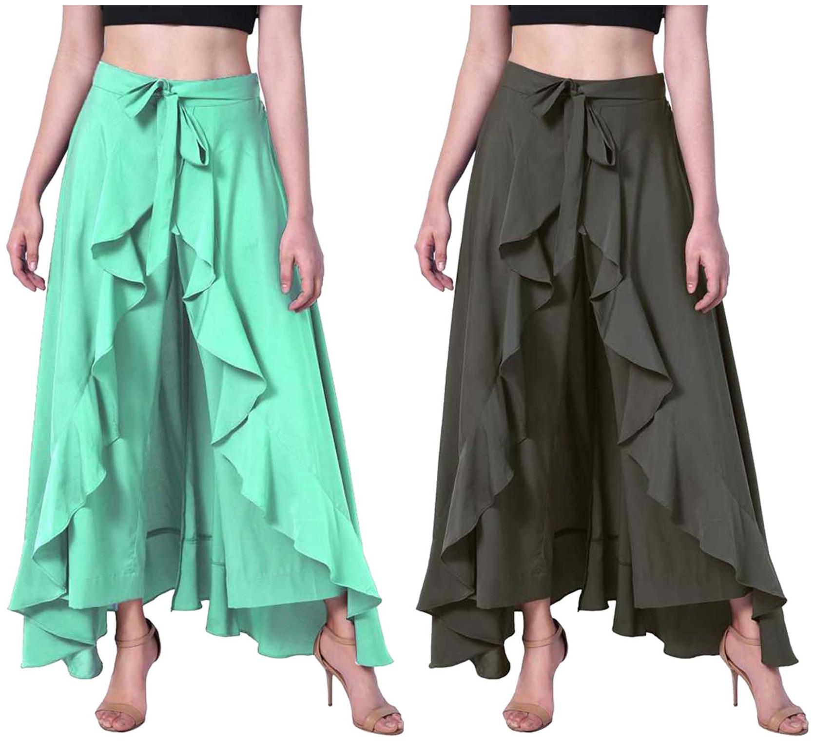 

JJ Fashion Green Solid Flared Palazzo