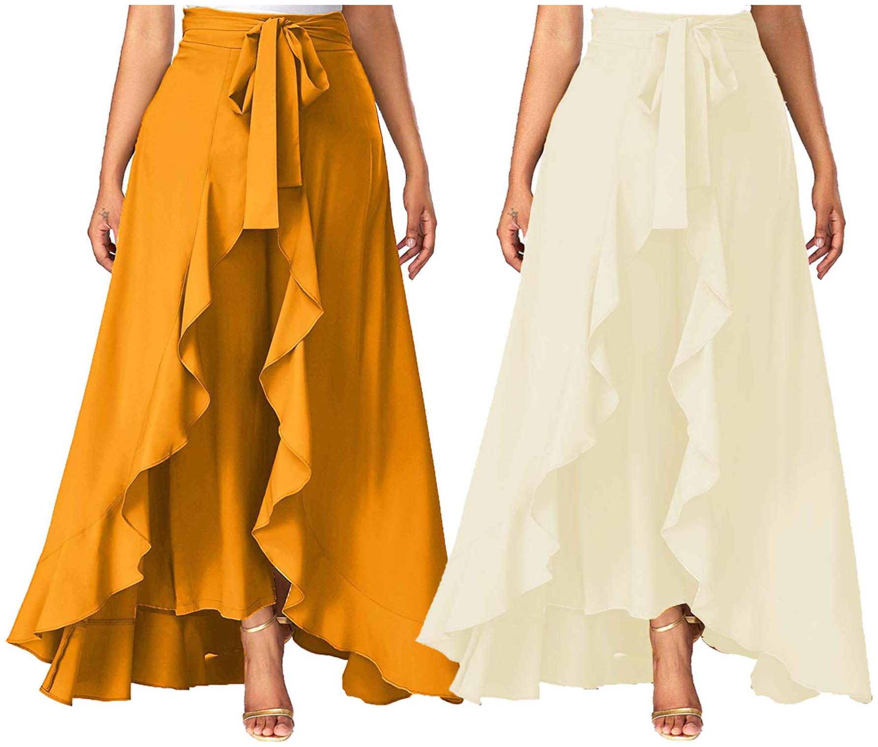 

JJ Fashion Yellow Cream Solid Flared Palazzo