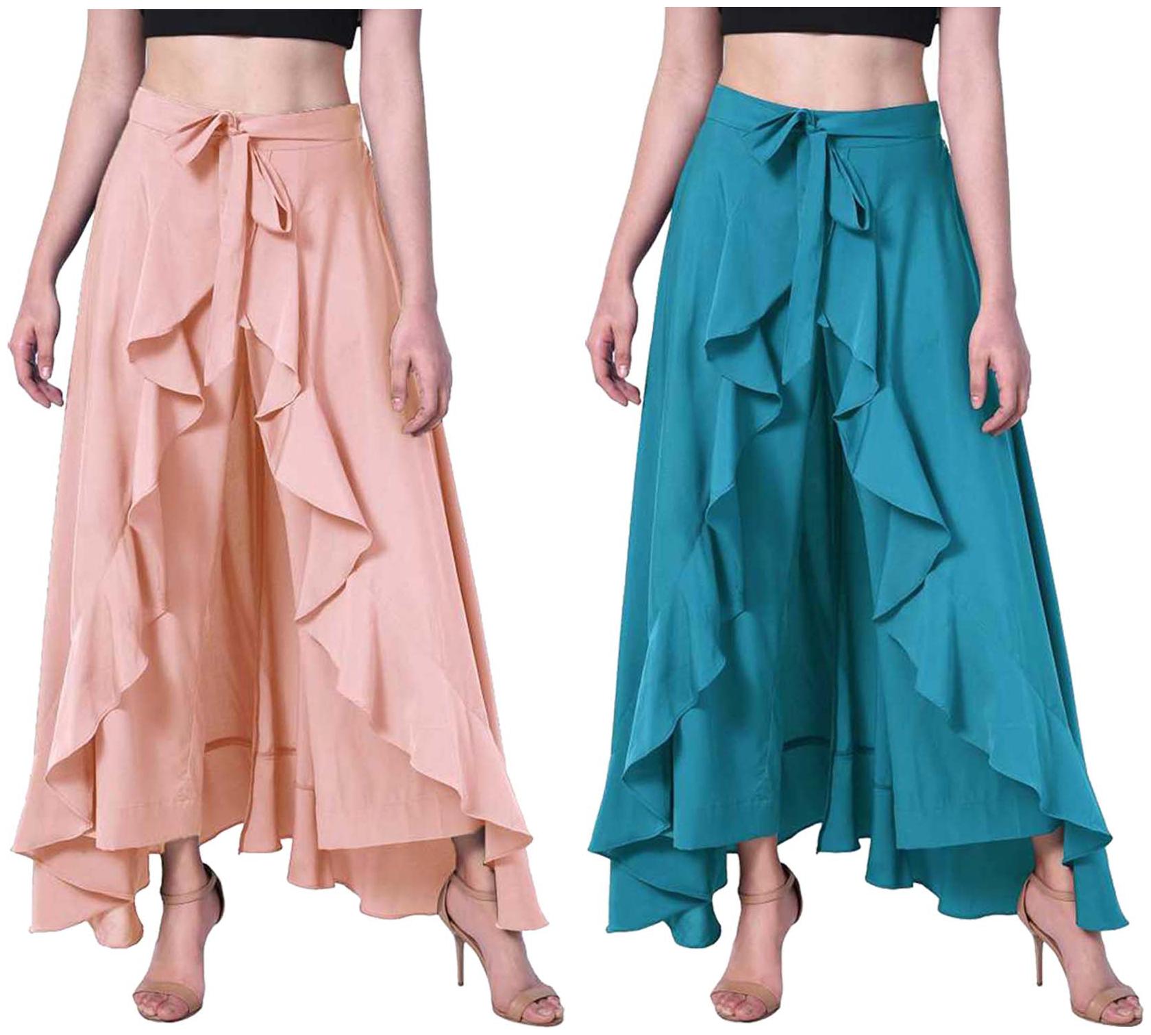 

JJ Fashion Peach Turquoise Solid Flared Palazzo