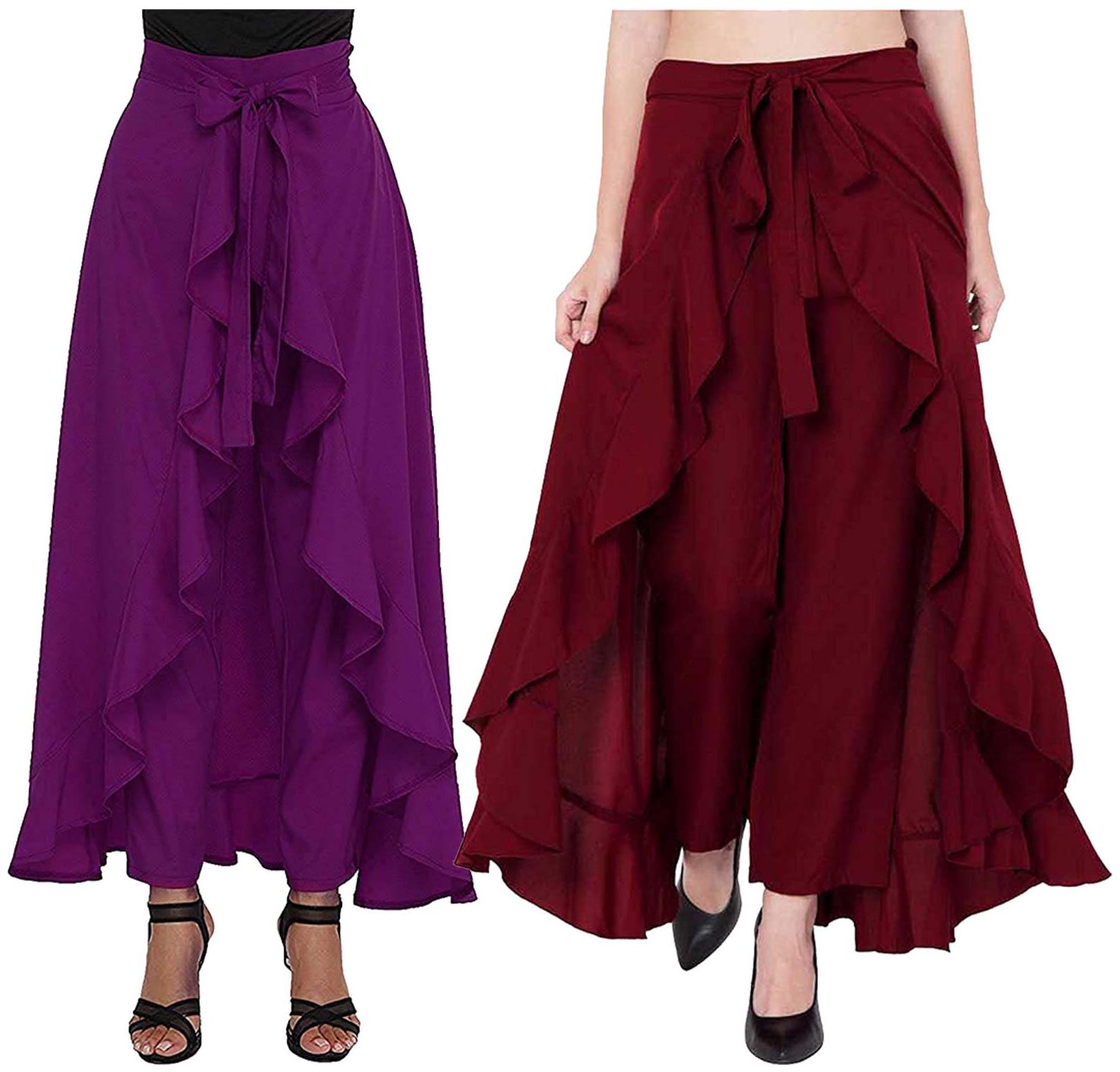 

JJ Fashion Purple Maroon Solid Flared Palazzo