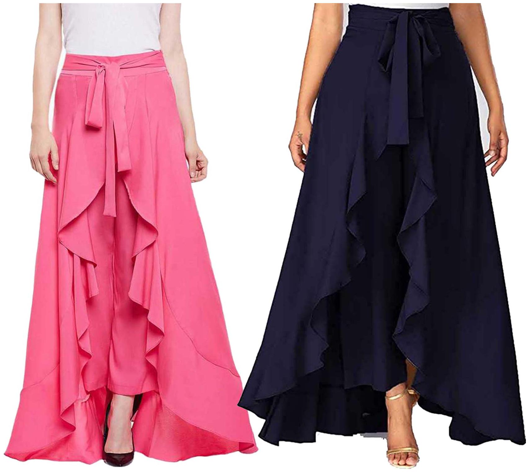 

JJ Fashion Pink Navy Blue Solid Flared Palazzo