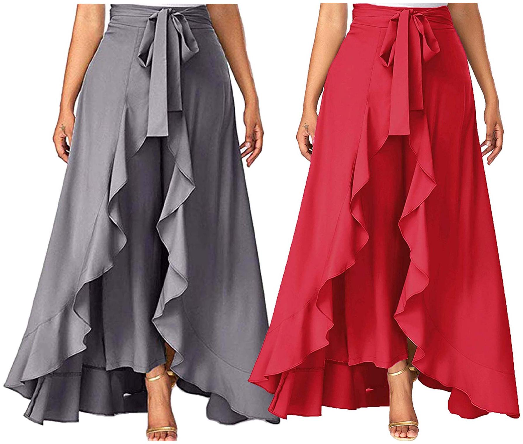 

JJ Fashion Grey Red Solid Flared Palazzo