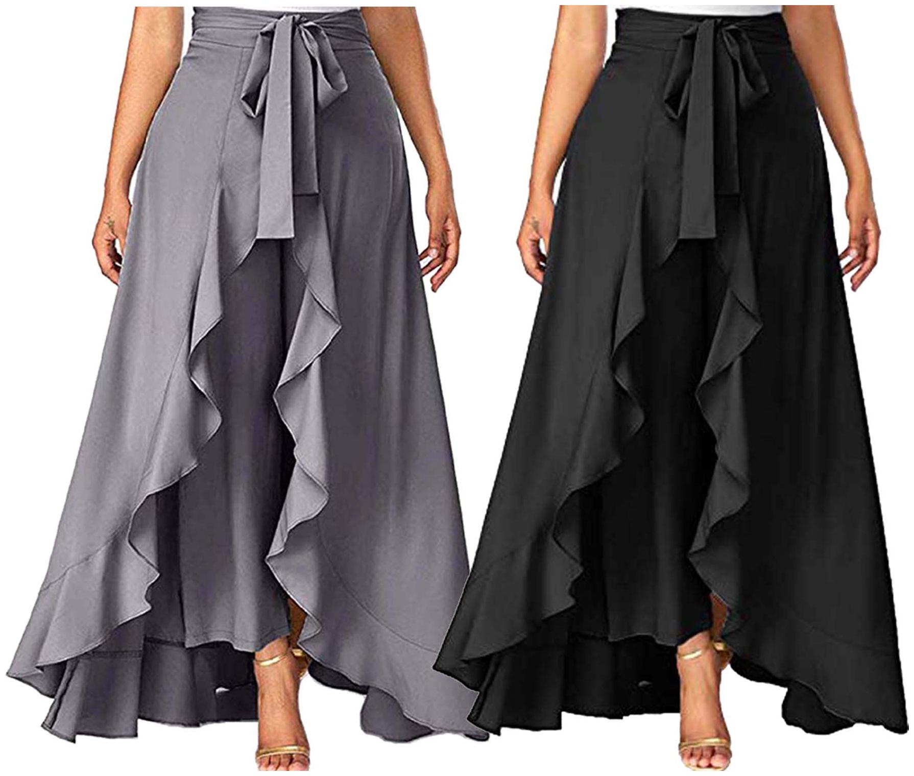 

JJ Fashion Grey Black Solid Flared Palazzo