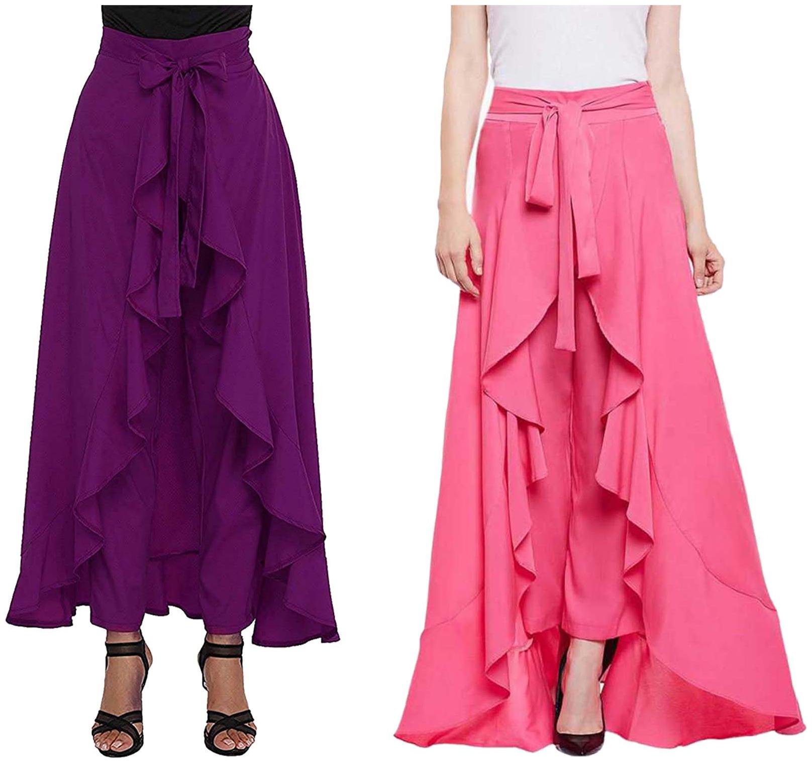

JJ Fashion Purple Pink Solid Flared Palazzo