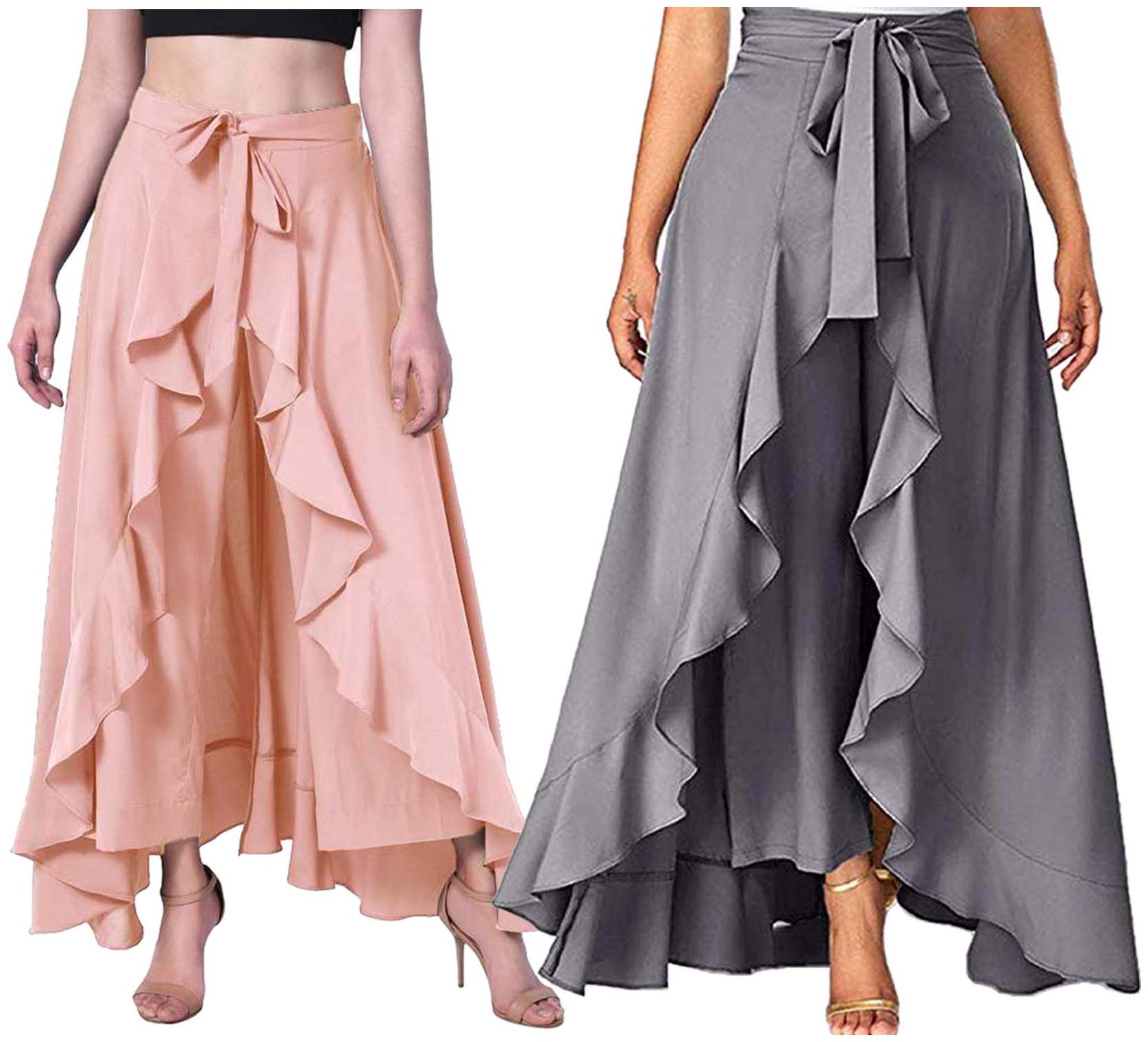 

JJ Fashion Peach Grey Solid Flared Palazzo