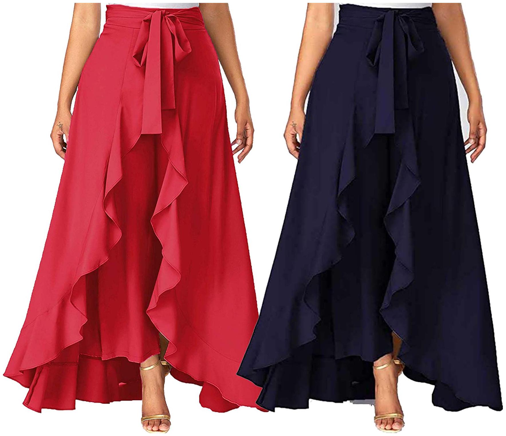 

JJ Fashion Red Navy Blue Solid Flared Palazzo