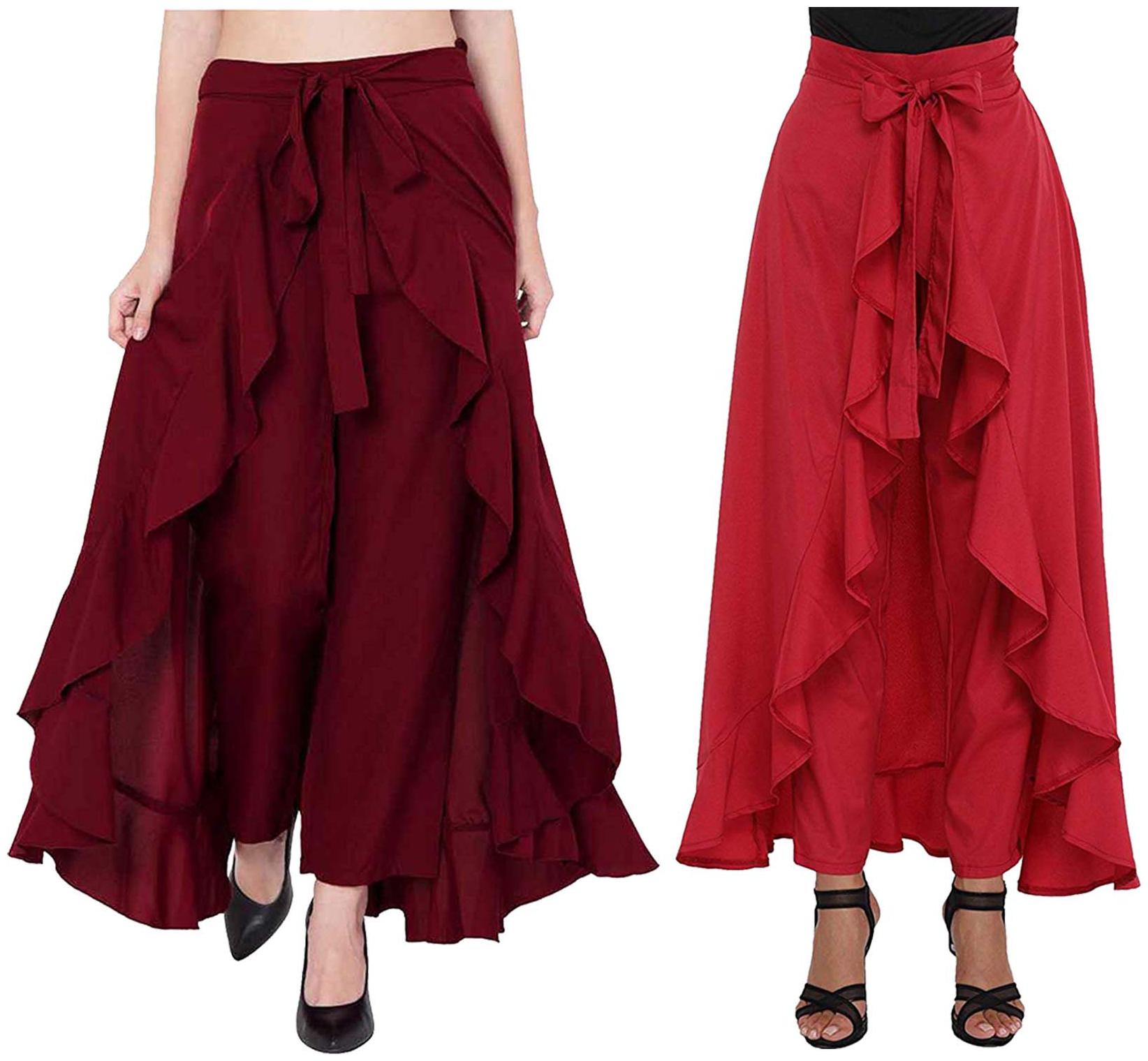 

JJ Fashion Maroon Red Solid Flared Palazzo