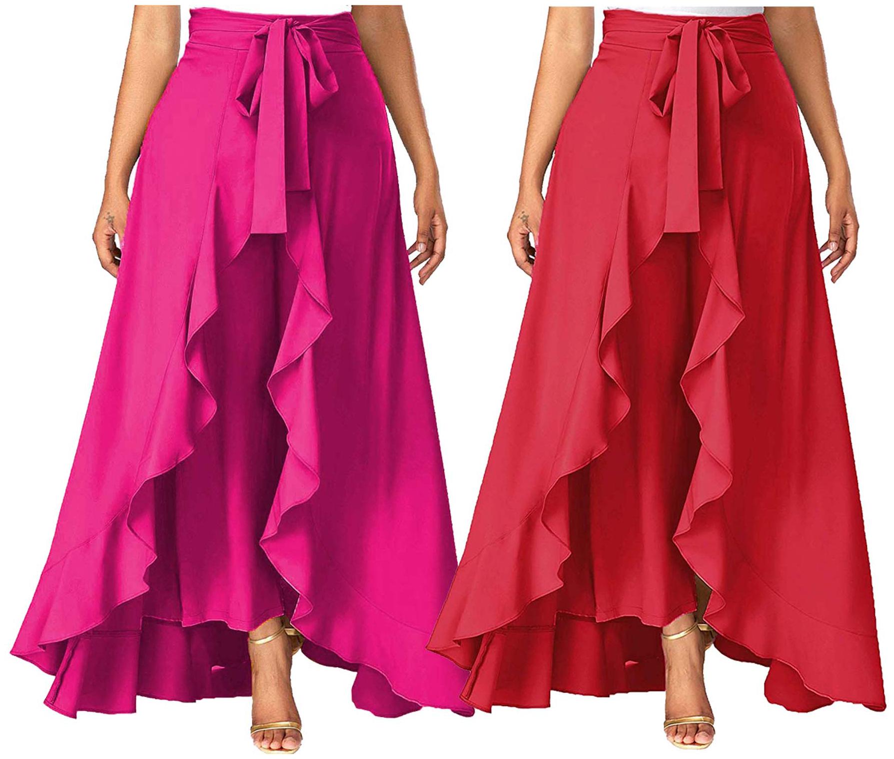 

JJ Fashion Red Solid Flared Palazzo