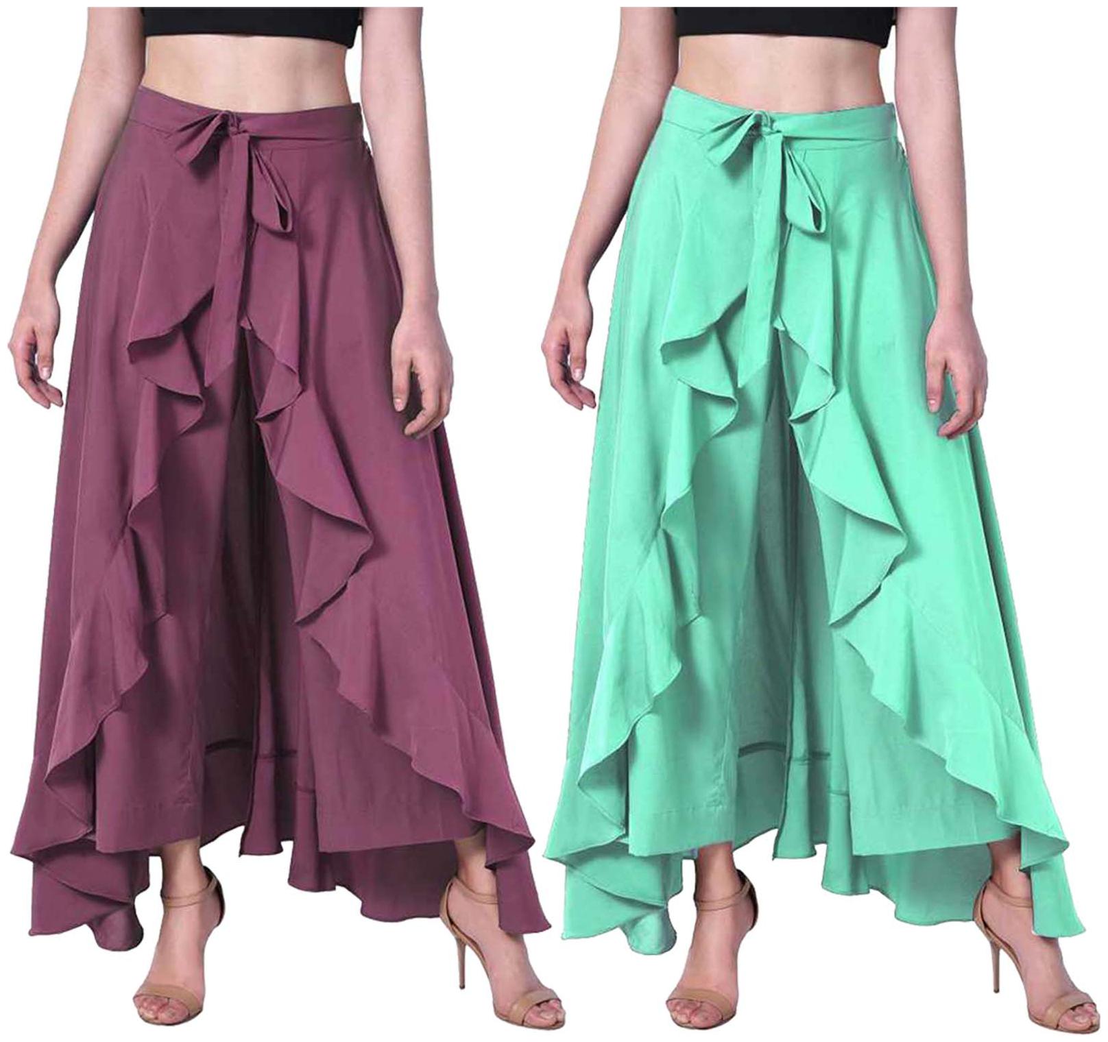 

JJ Fashion Purple Green Solid Flared Palazzo