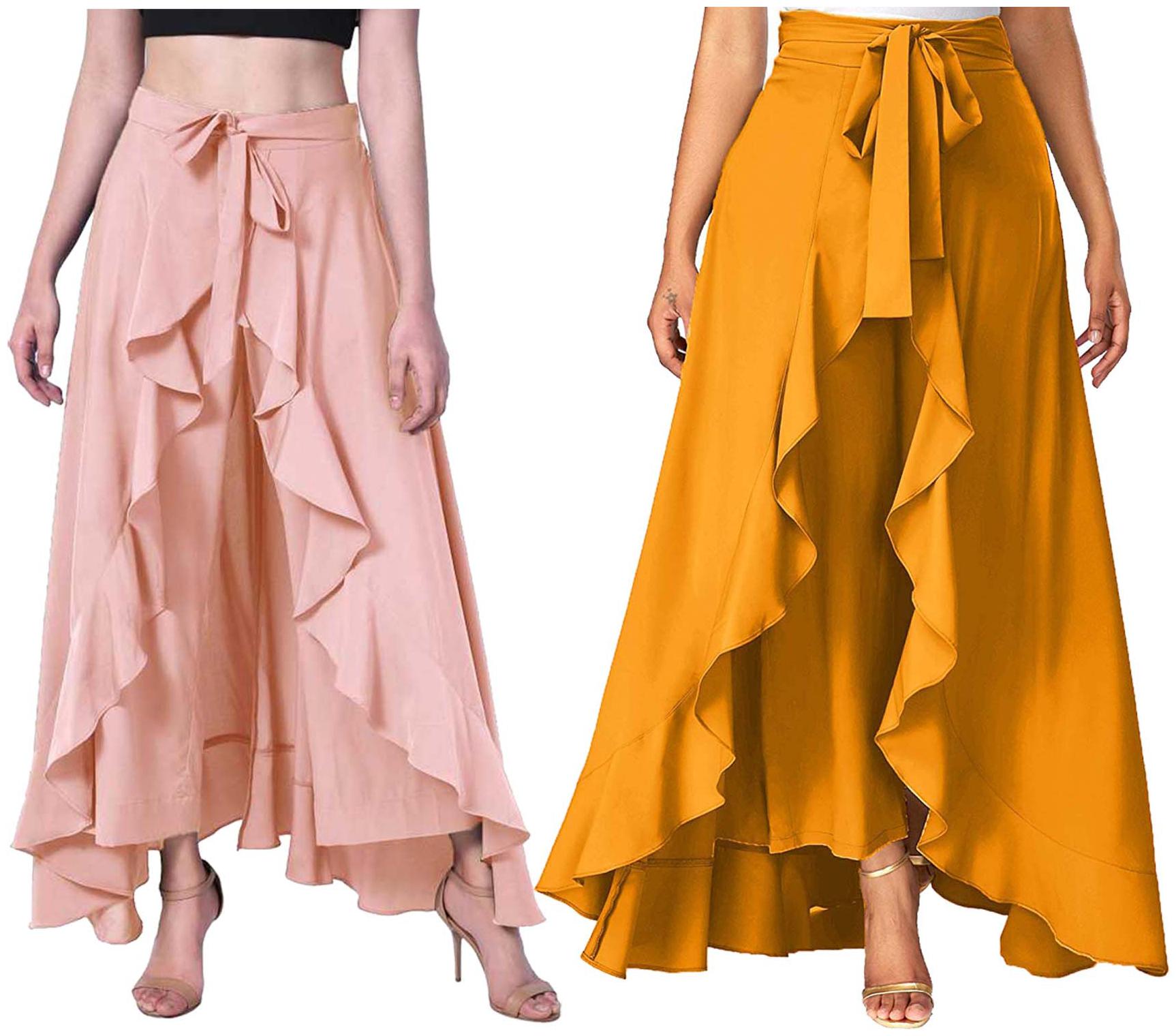 

JJ Fashion Peach Yellow Solid Flared Palazzo