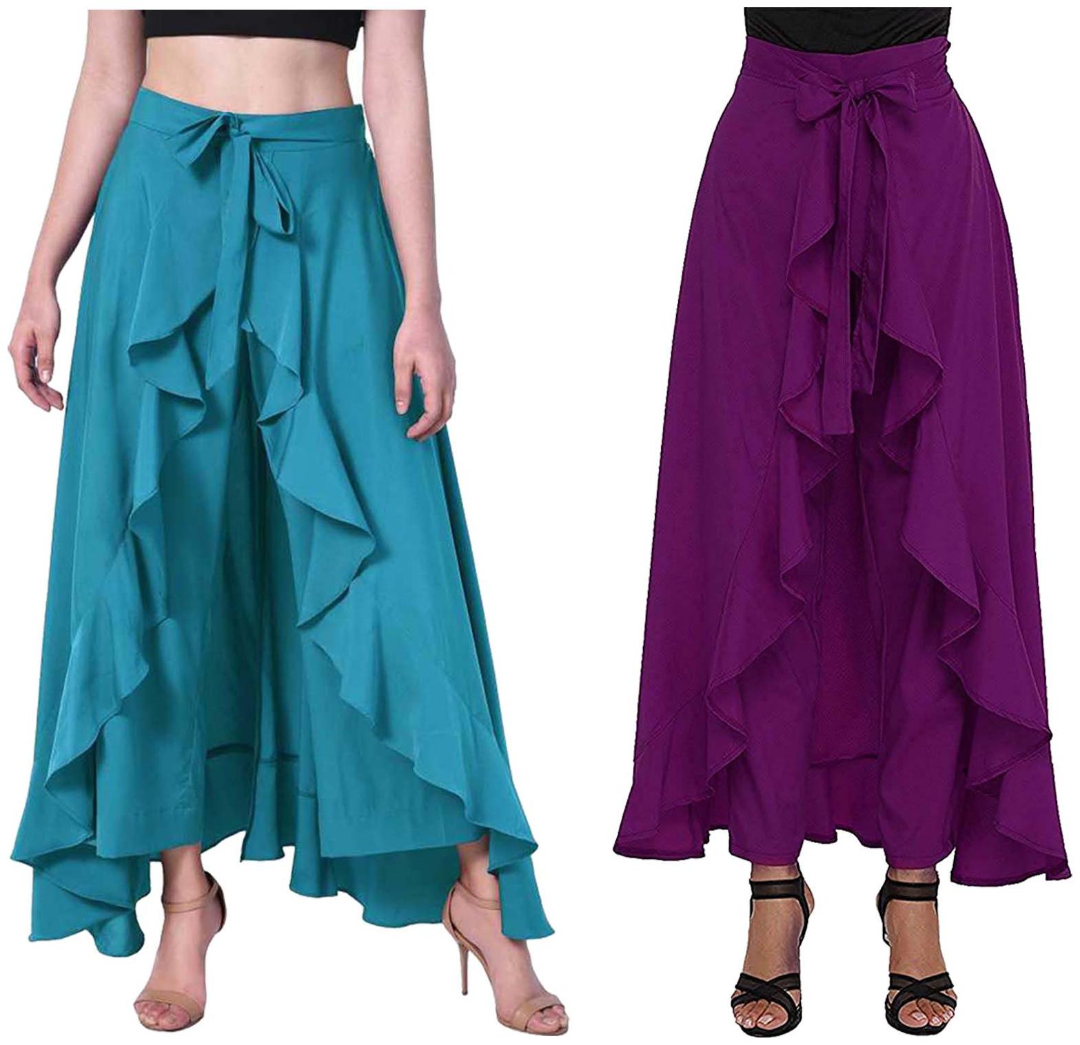 

JJ Fashion Turquoise Purple Solid Flared Palazzo