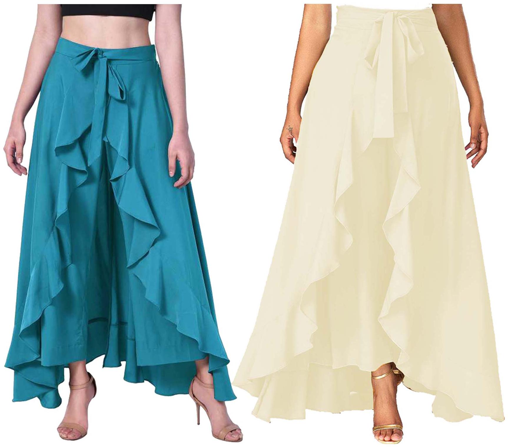 

JJ Fashion Turquoise Cream Solid Flared Palazzo