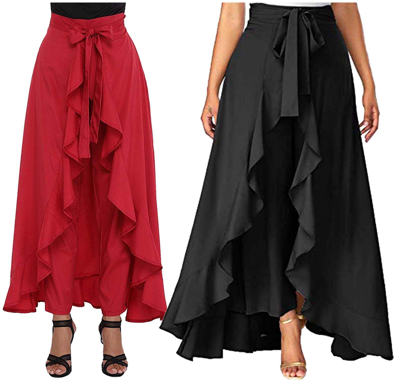 

JJ Fashion Red Black Solid Flared Palazzo
