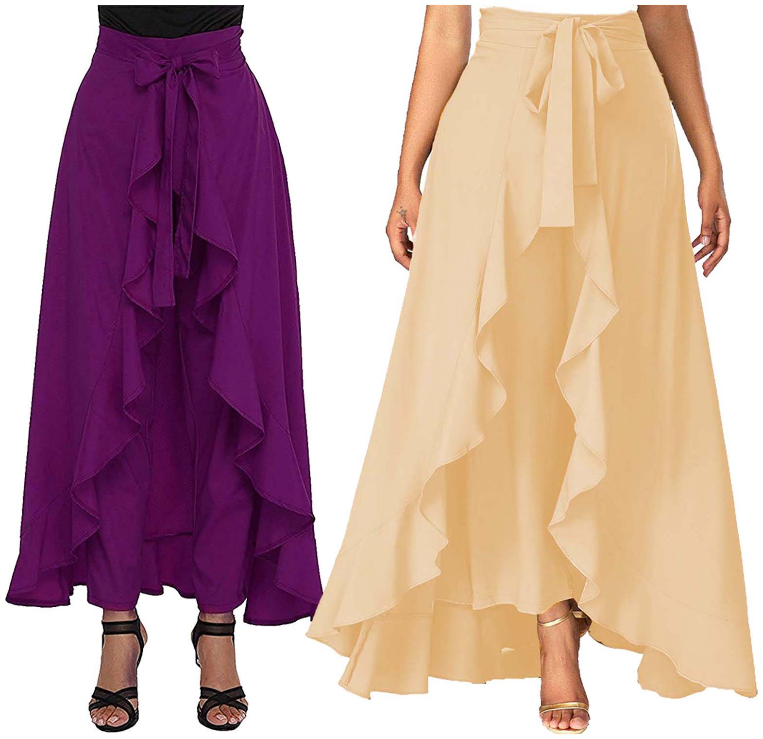 

JJ Fashion Purple Beige Solid Flared Palazzo