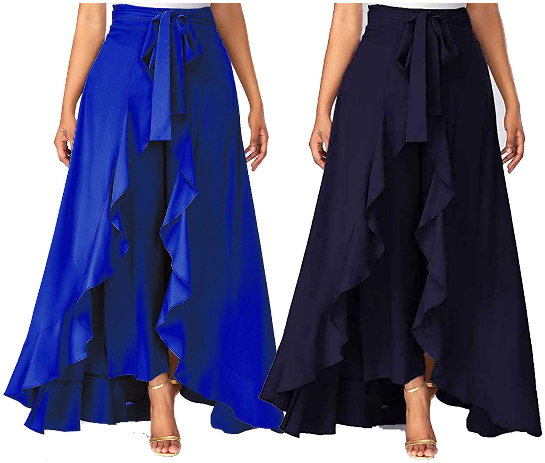 

JJ Fashion Blue Navy Blue Solid Flared Palazzo