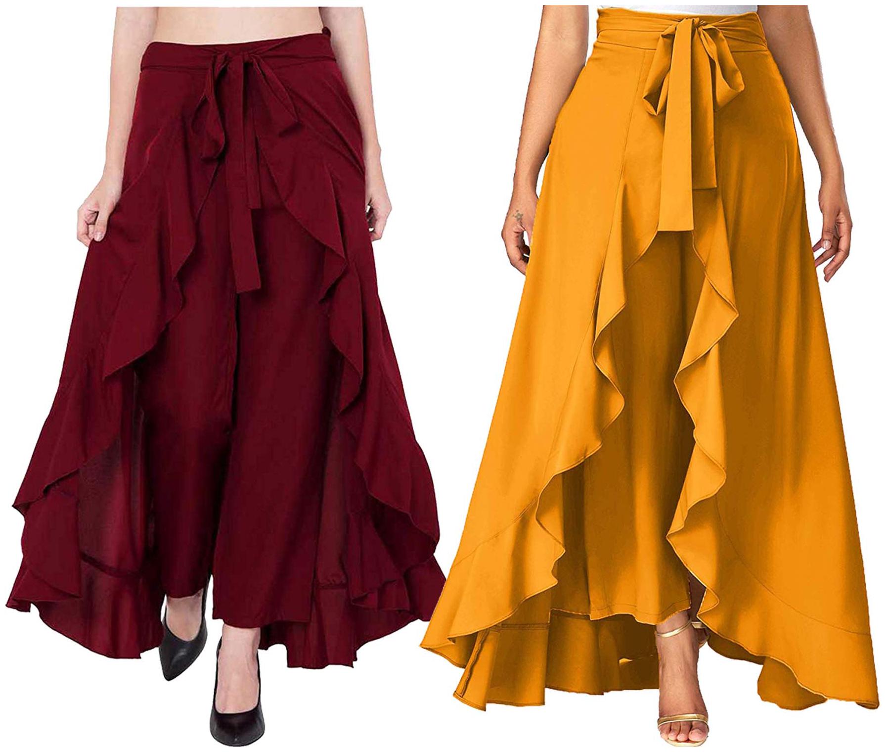 

JJ Fashion Maroon Yellow Solid Flared Palazzo
