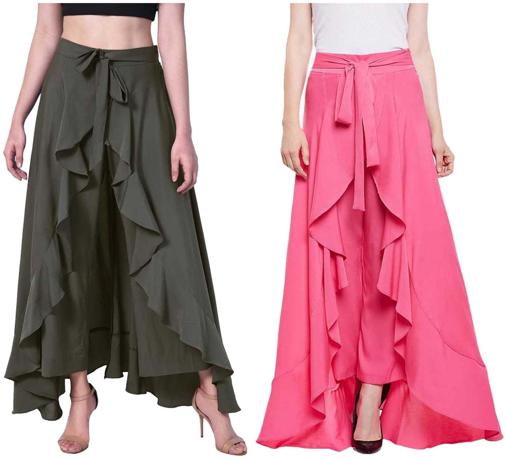 

JJ Fashion Green Pink Solid Flared Palazzo