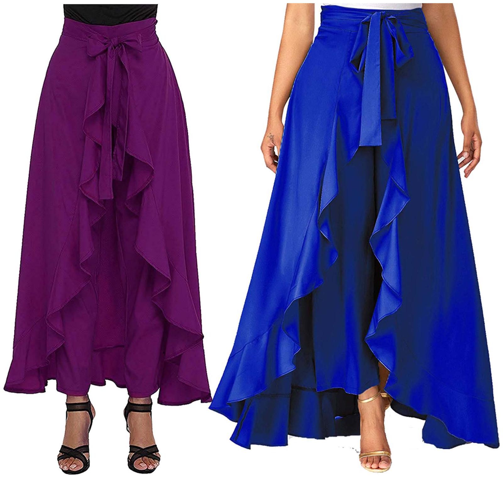

JJ Fashion Purple Blue Solid Flared Palazzo
