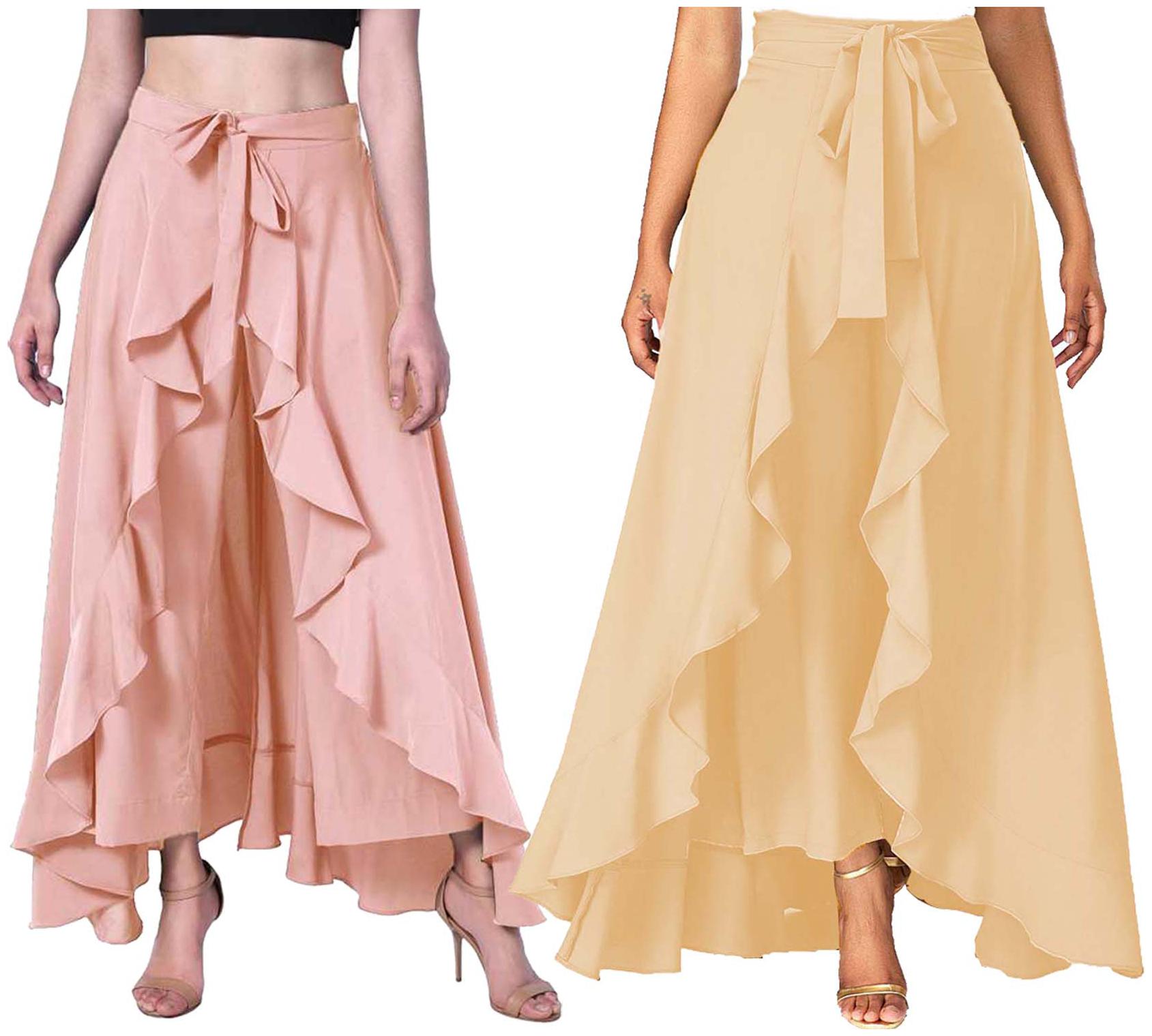 

JJ Fashion Peach Beige Solid Flared Palazzo