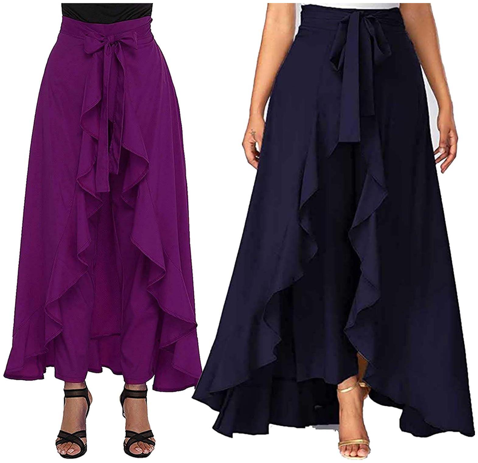

JJ Fashion Purple Navy Blue Solid Flared Palazzo