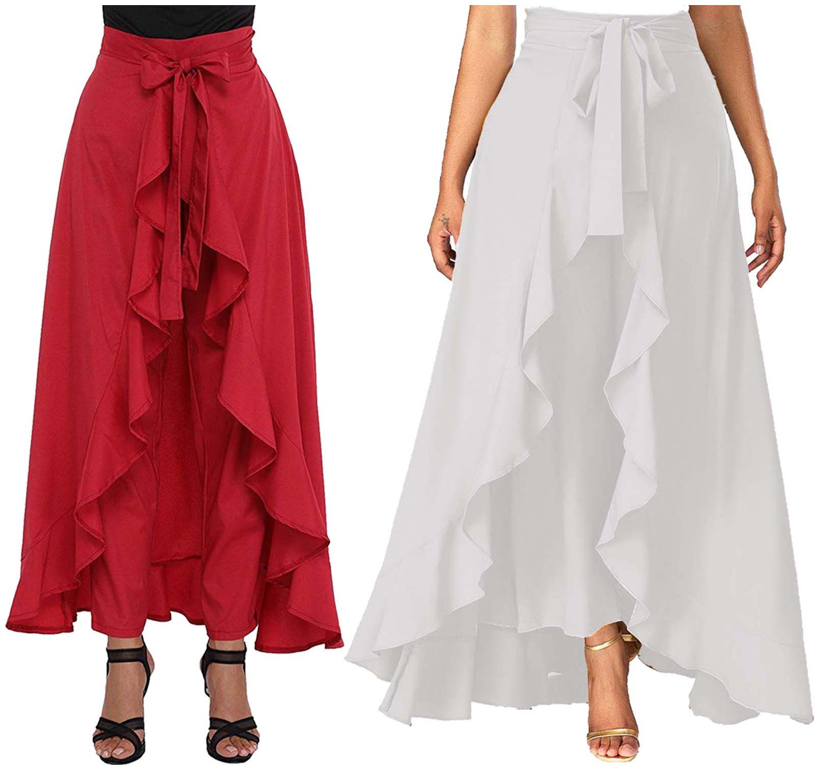

JJ Fashion Red White Solid Flared Palazzo