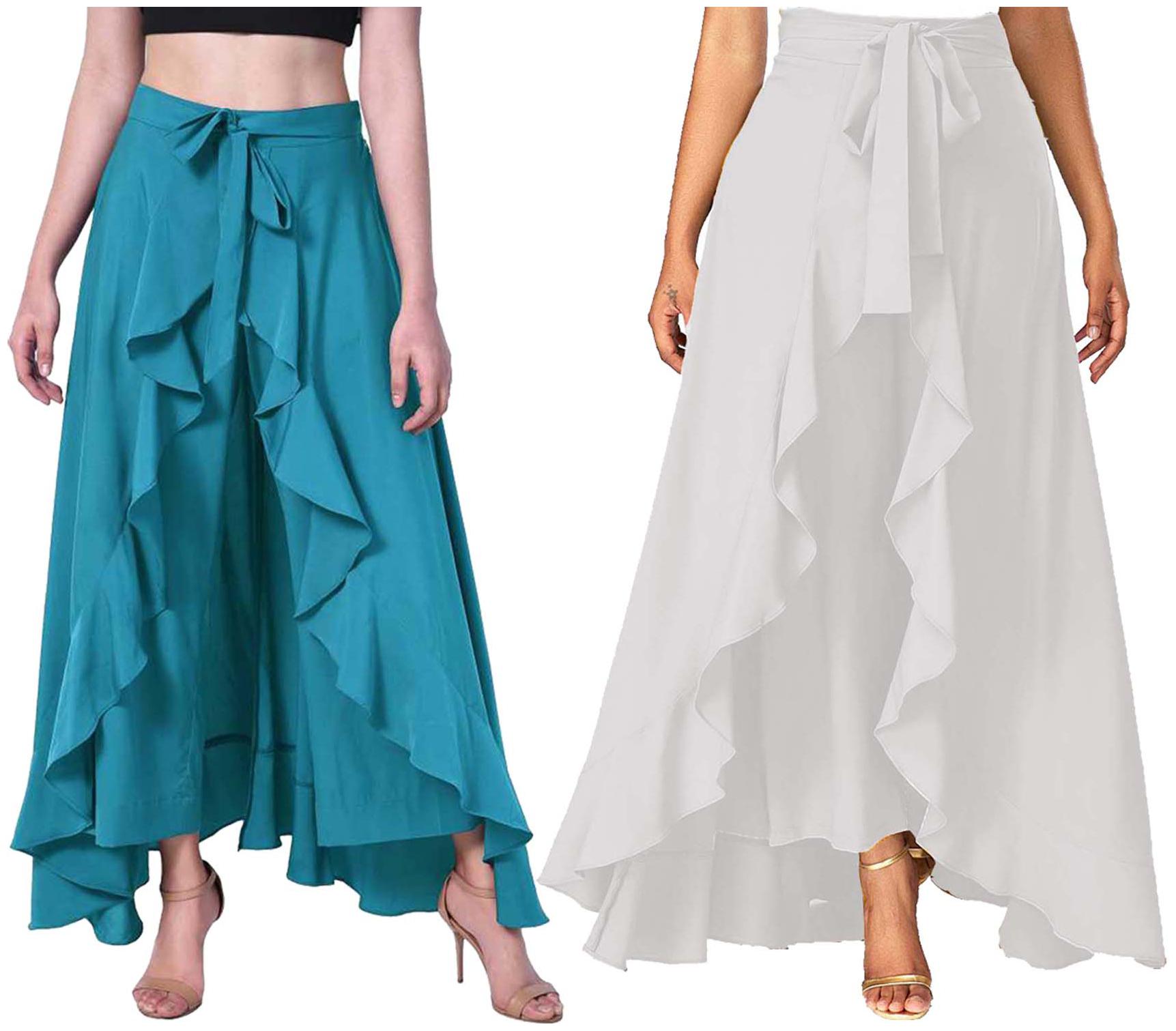 

JJ Fashion Turquoise White Solid Flared Palazzo