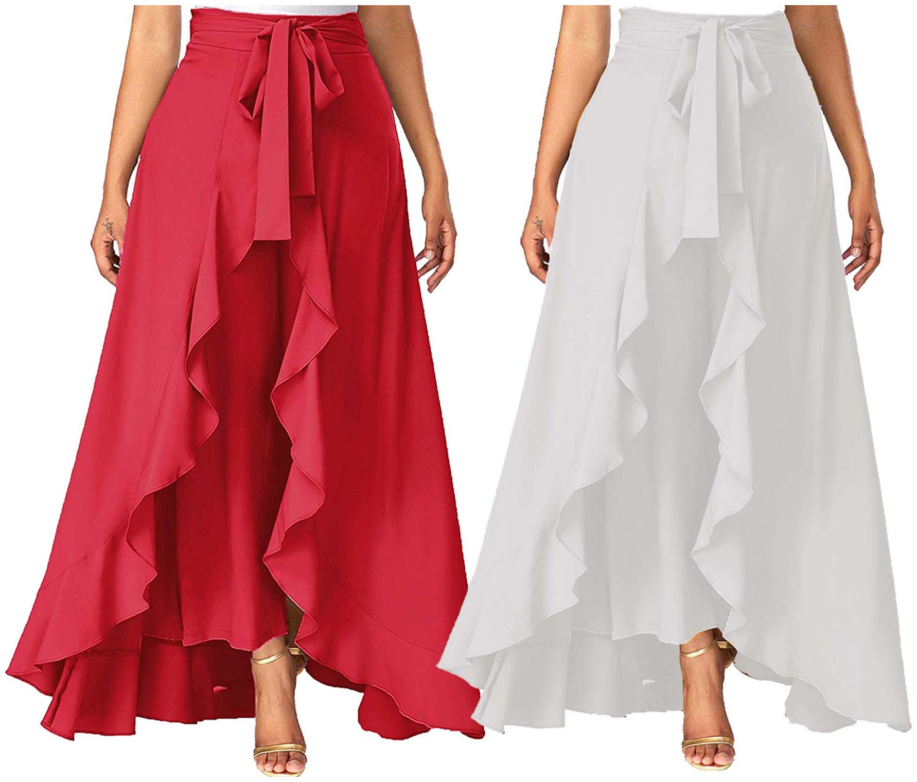 

JJ Fashion Red White Solid Flared Palazzo