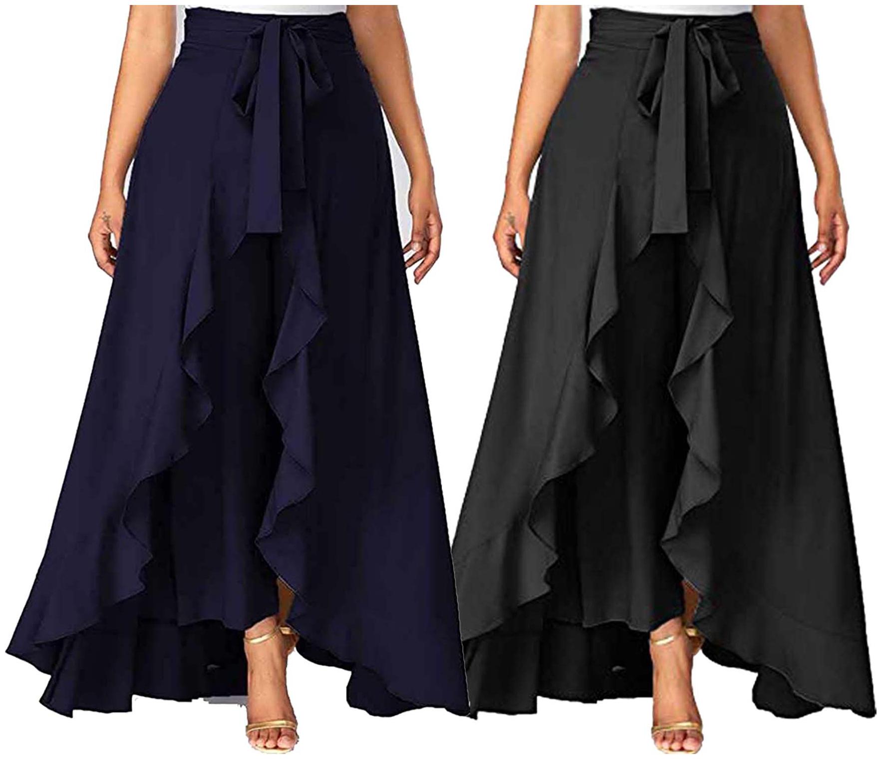 

JJ Fashion Navy Blue Black Solid Flared Palazzo