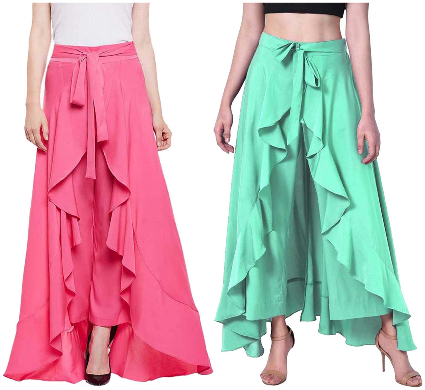 

JJ Fashion Pink Green Solid Flared Palazzo
