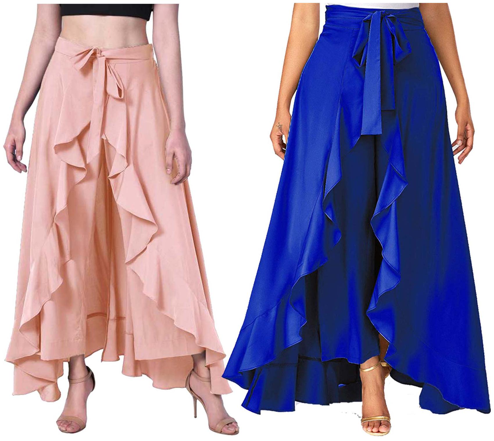 

JJ Fashion Peach Blue Solid Flared Palazzo