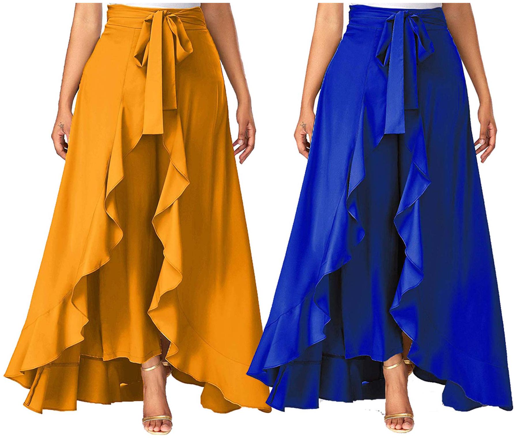 

JJ Fashion Yellow Blue Solid Flared Palazzo