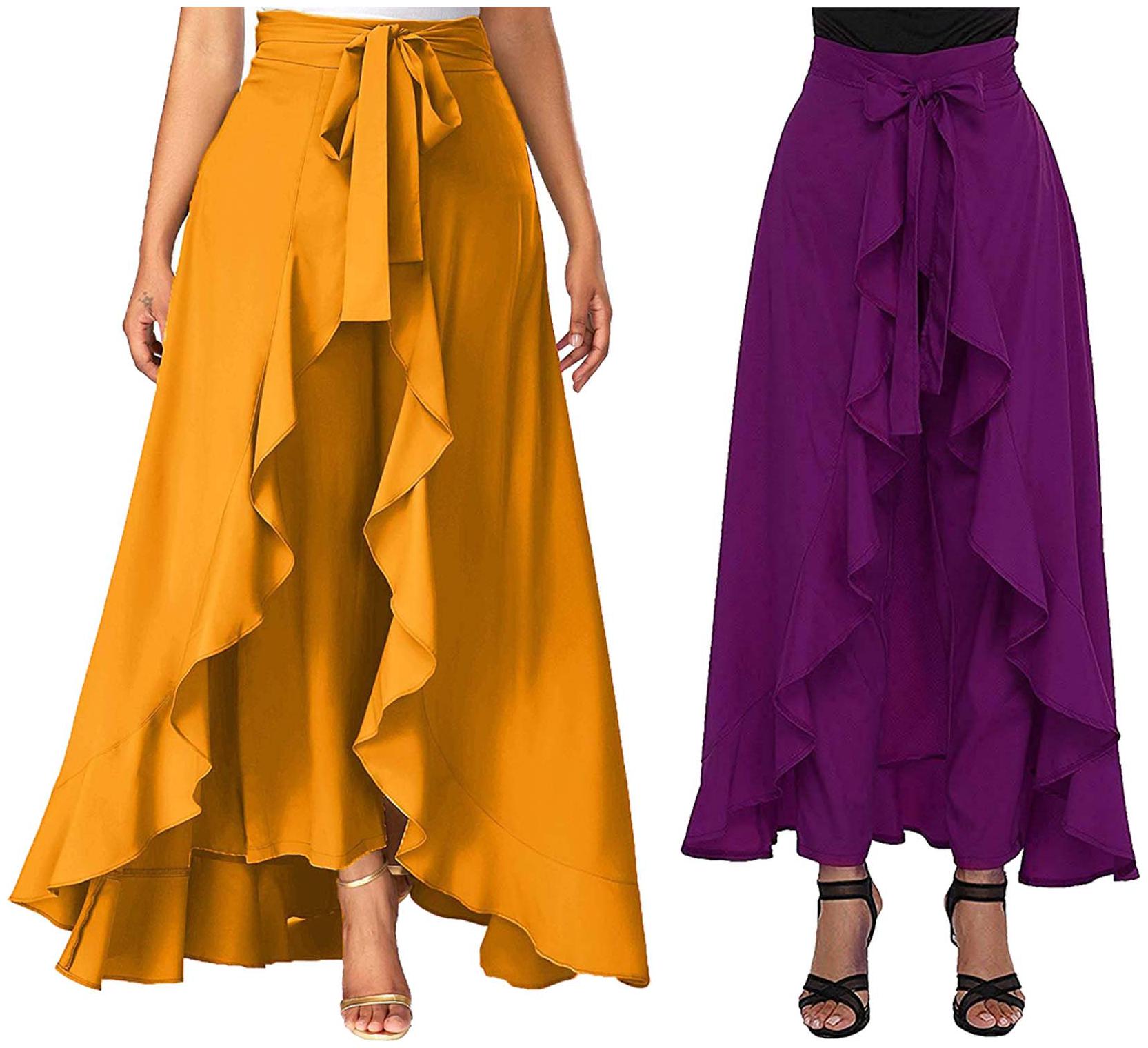 

JJ Fashion Yellow Purple Solid Flared Palazzo