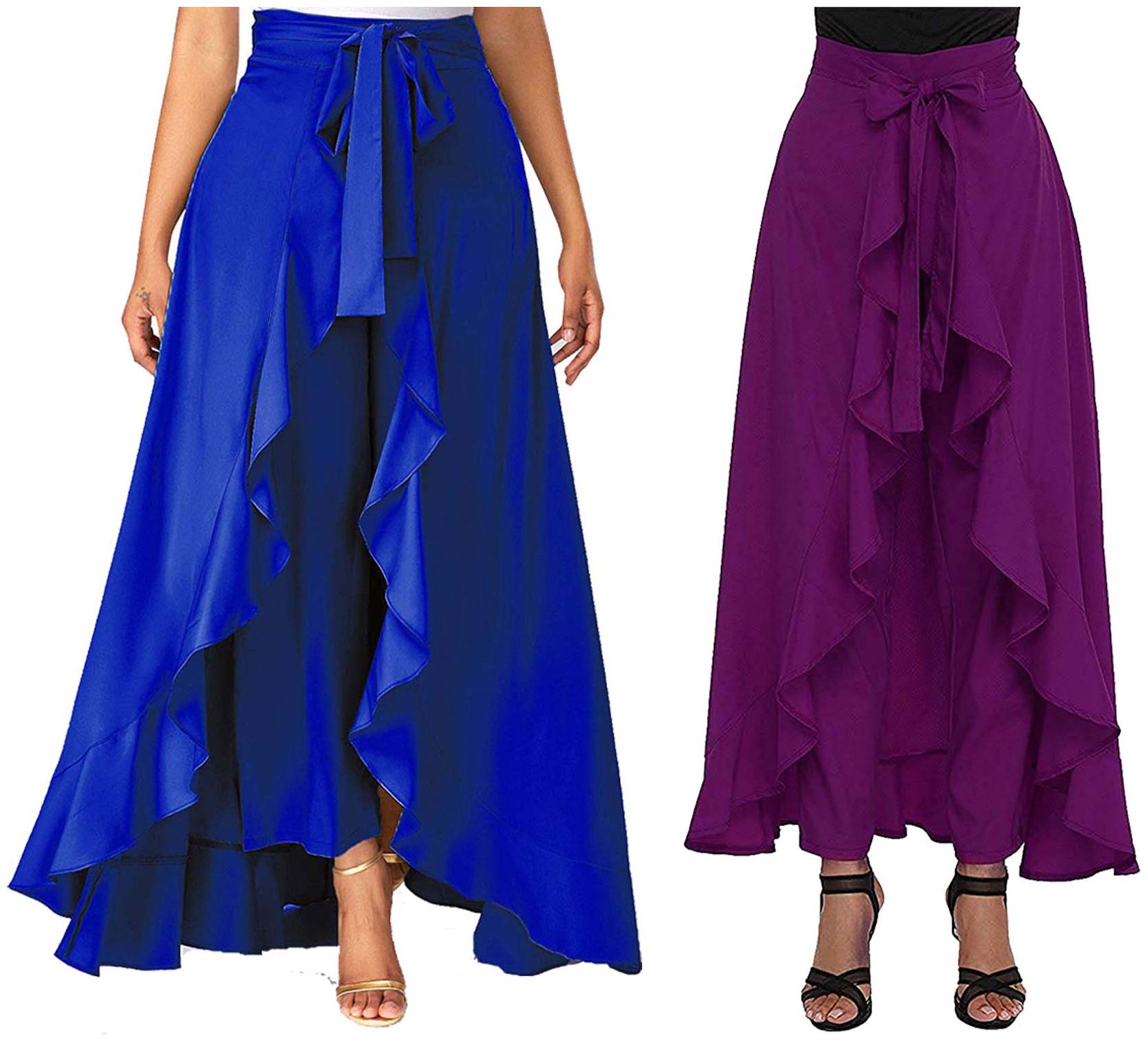 

JJ Fashion Blue Purple Solid Flared Palazzo