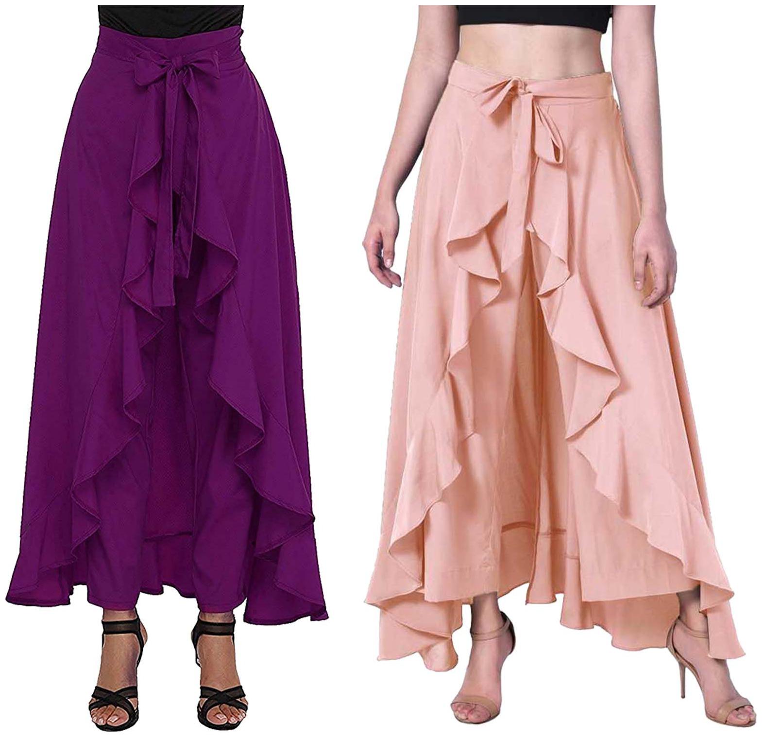 

JJ Fashion Purple Peach Solid Flared Palazzo